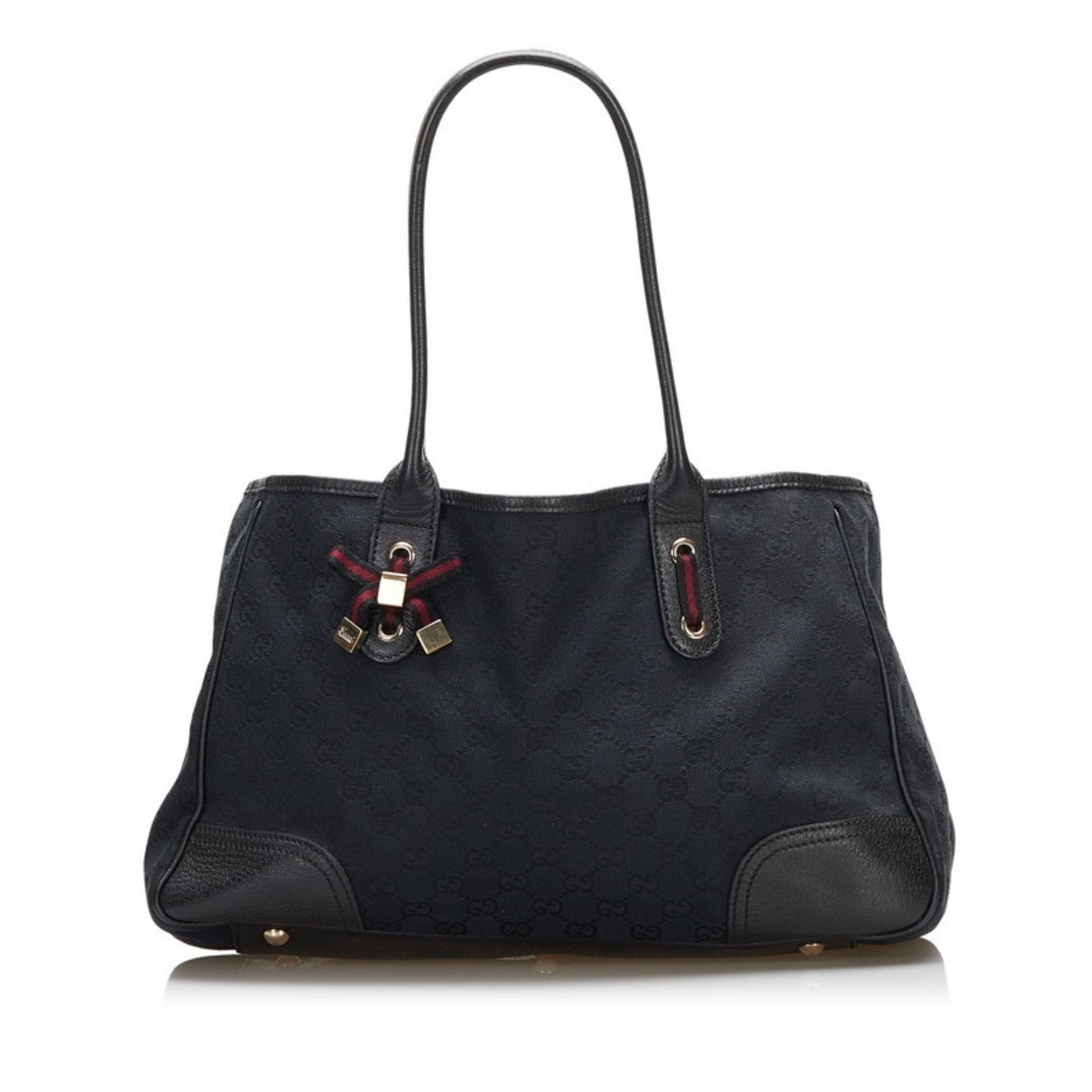 Gucci Black Leather Canvas Tote Style 37