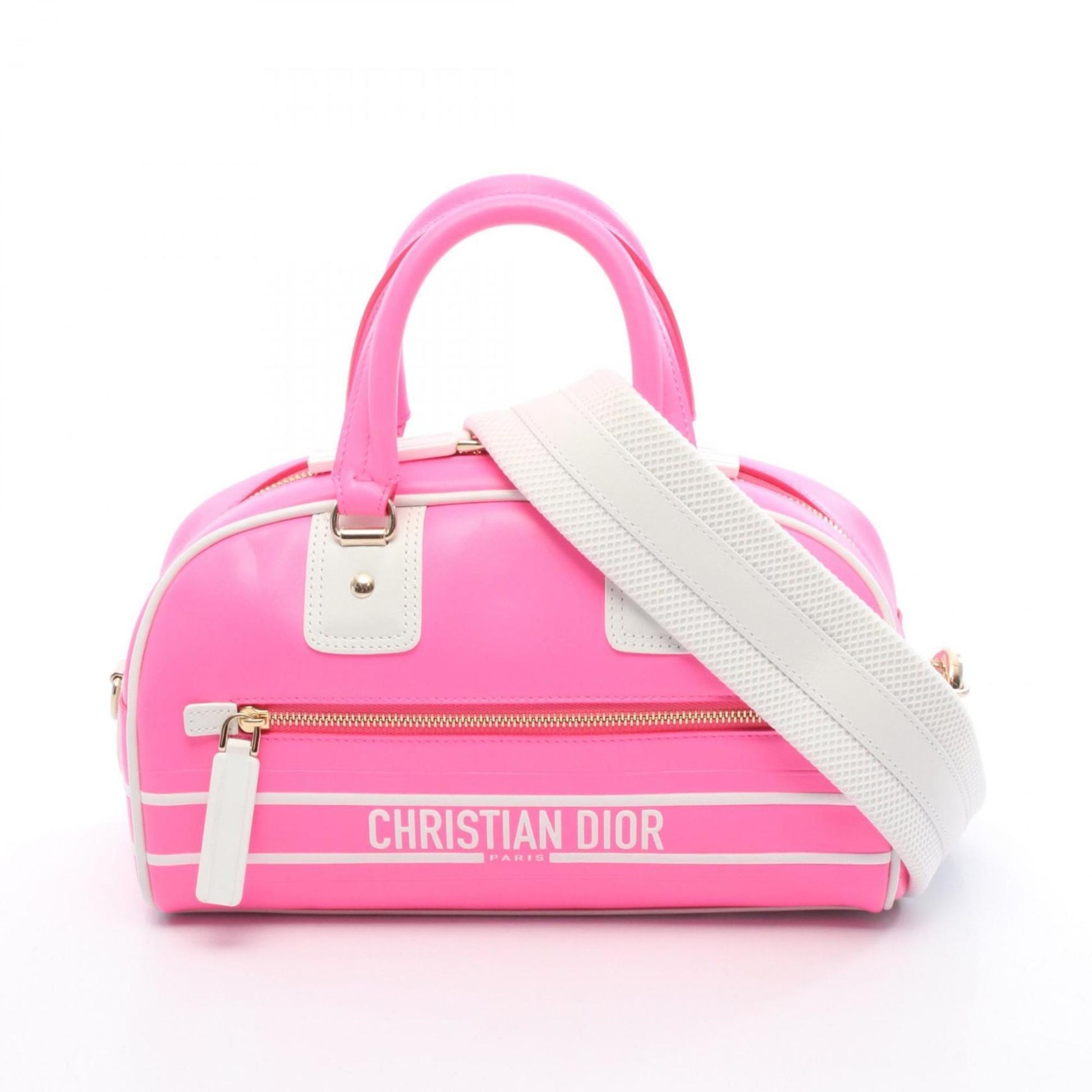 Christian Dior Pink White Leather Handbag ()