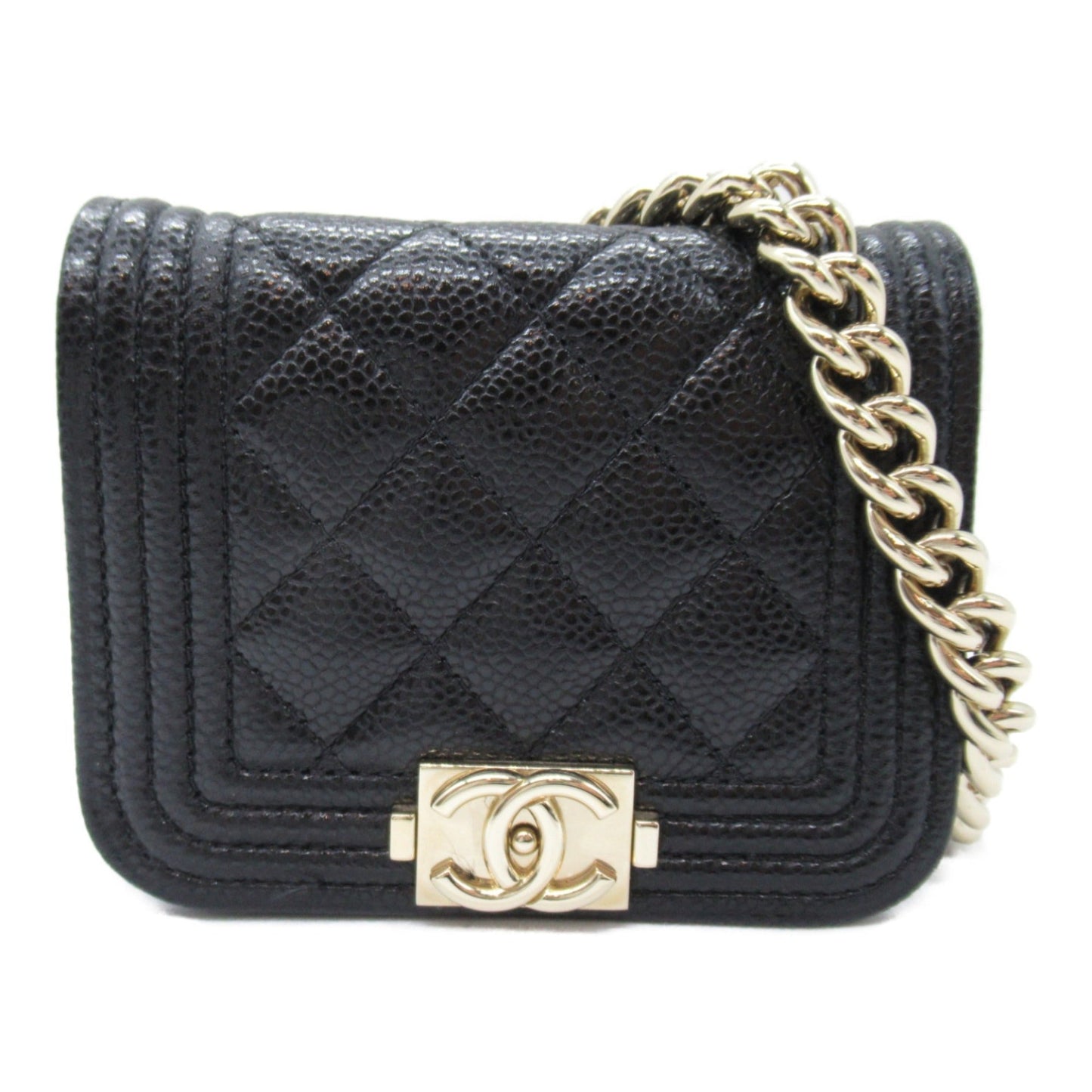 CHANEL Boy Chanel Chain Pochette Shoulder Bag Black Caviar Skin (Grained Calf)