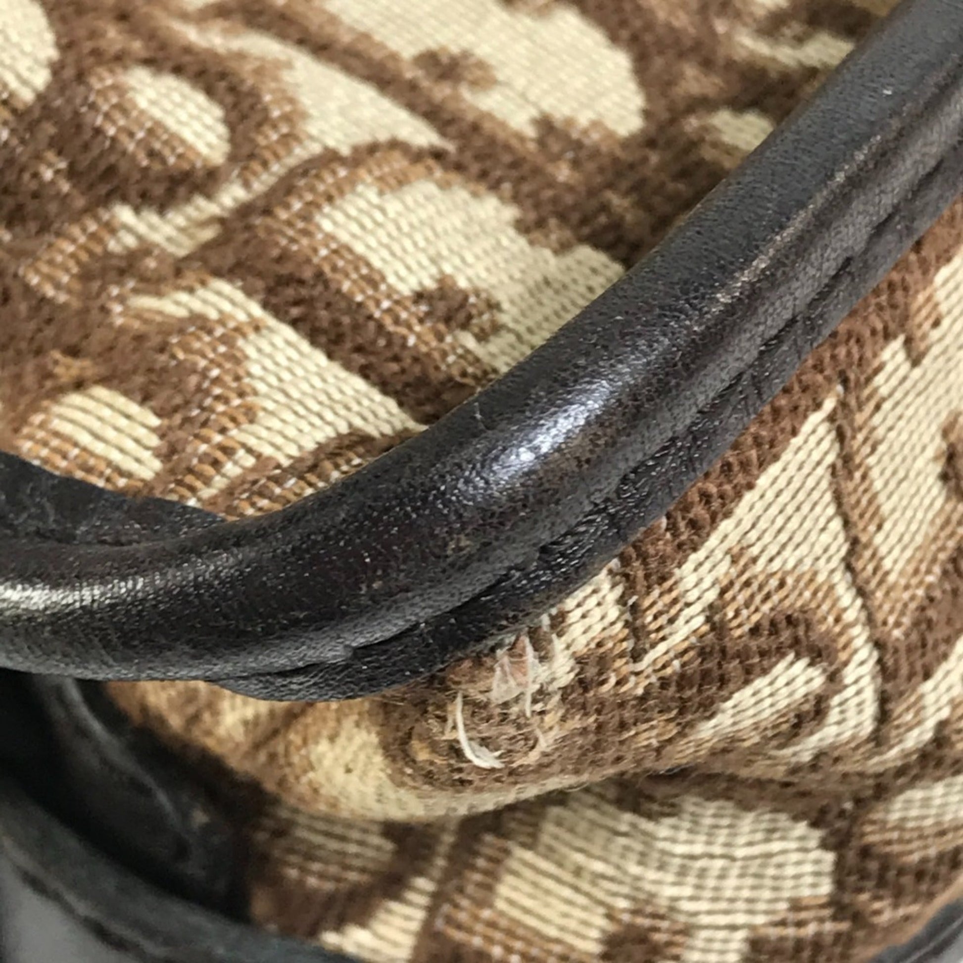 Christian Dior Beige Brown Leather Canvas Shoulder Bag ()
