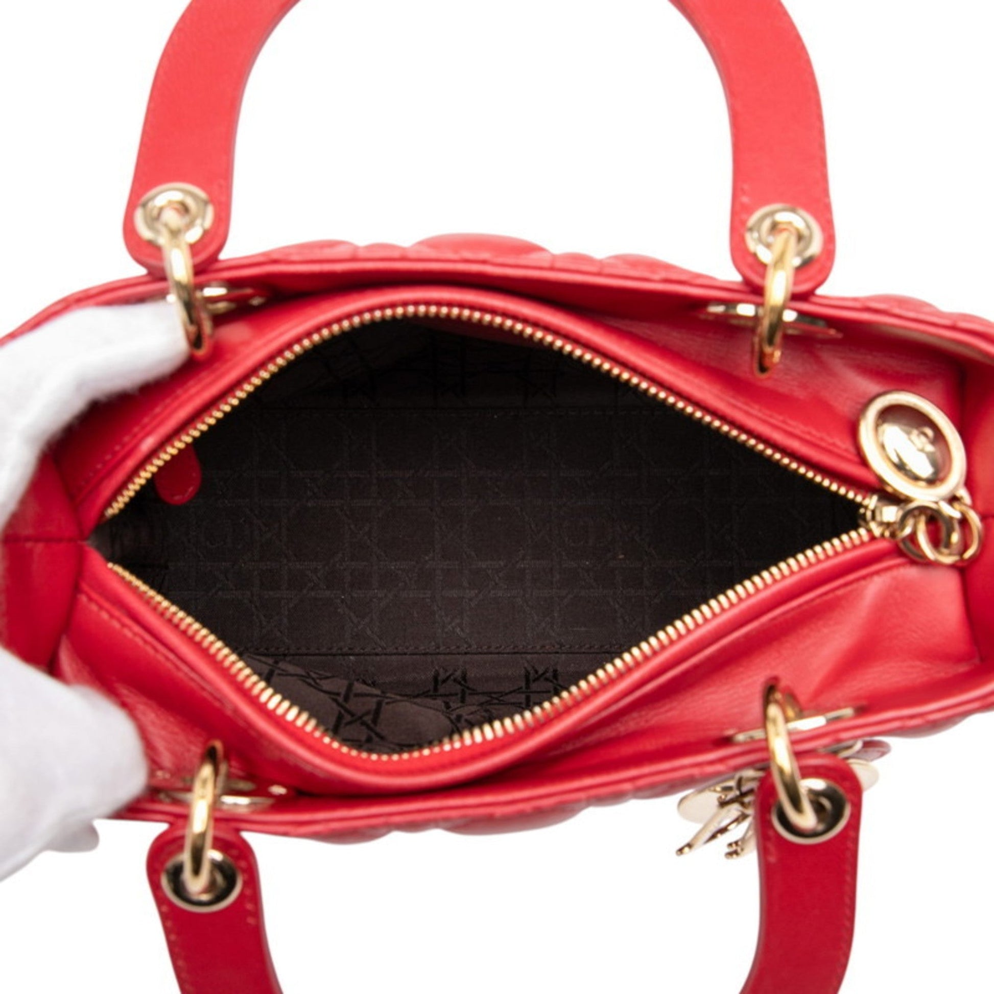 Christian Dior Lady Dior Red Color Leather Handbag ()