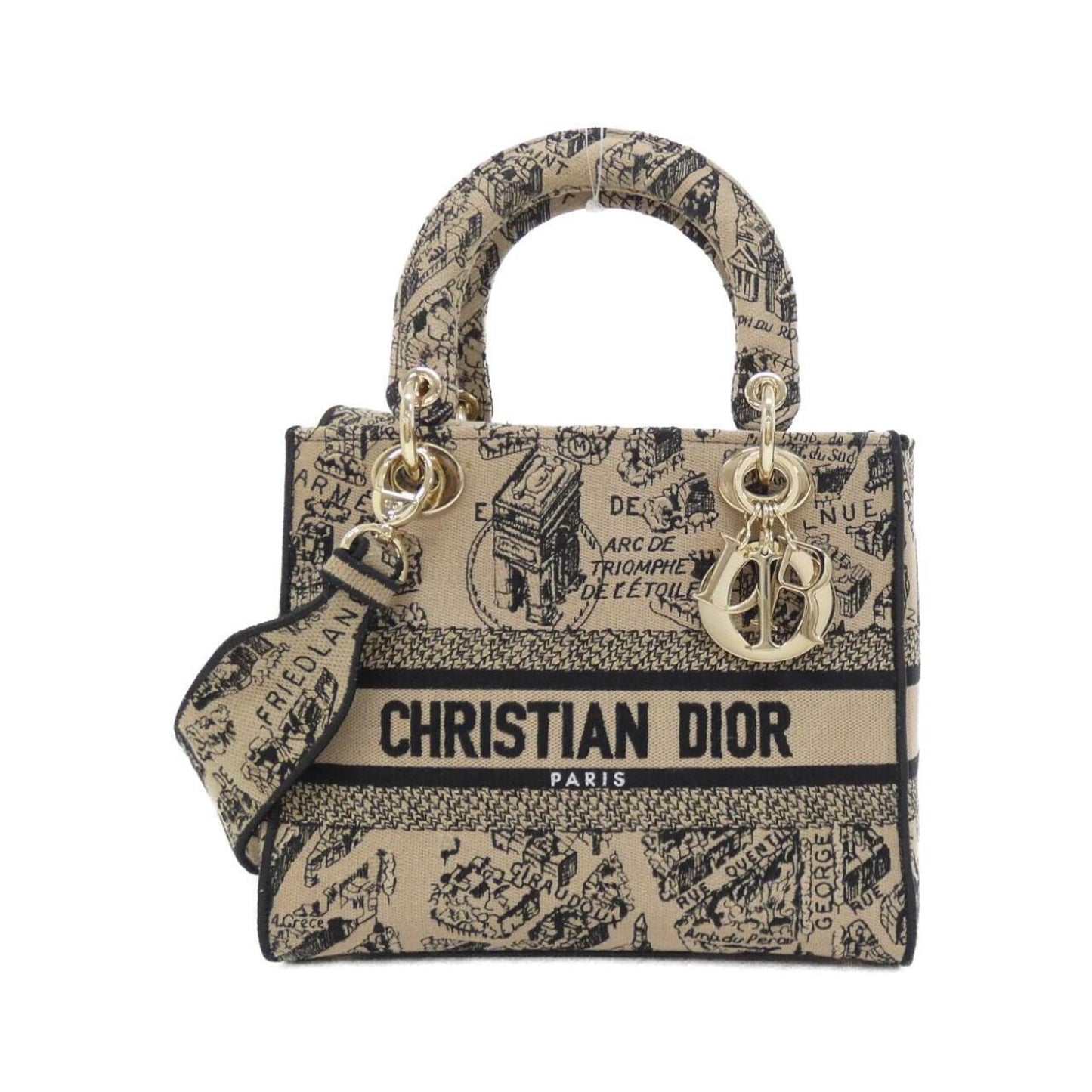 Christian Dior Beige Black Canvas Handbag ()