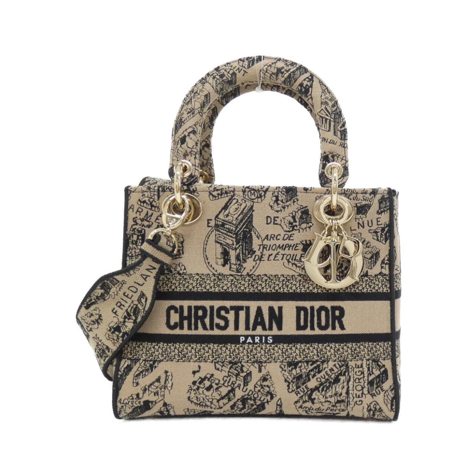 Christian Dior Beige Black Canvas Handbag ()