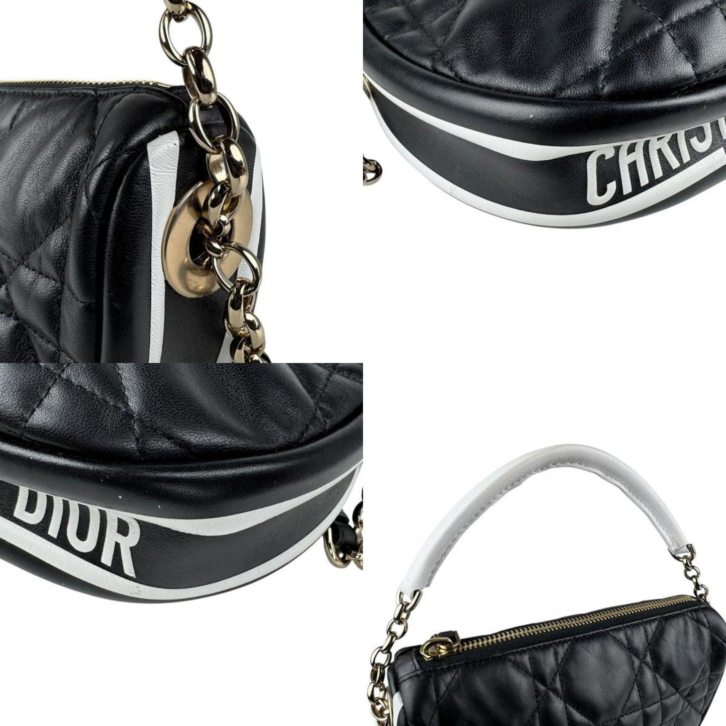 Christian Dior Black White Leather Handbag Shoulder Bag ()