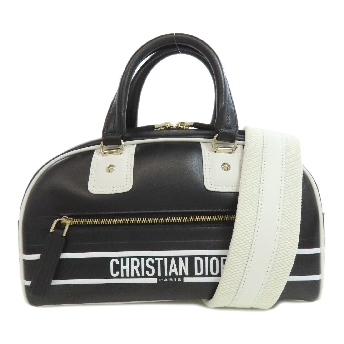 Christian Dior Black White Leather Handbag ()