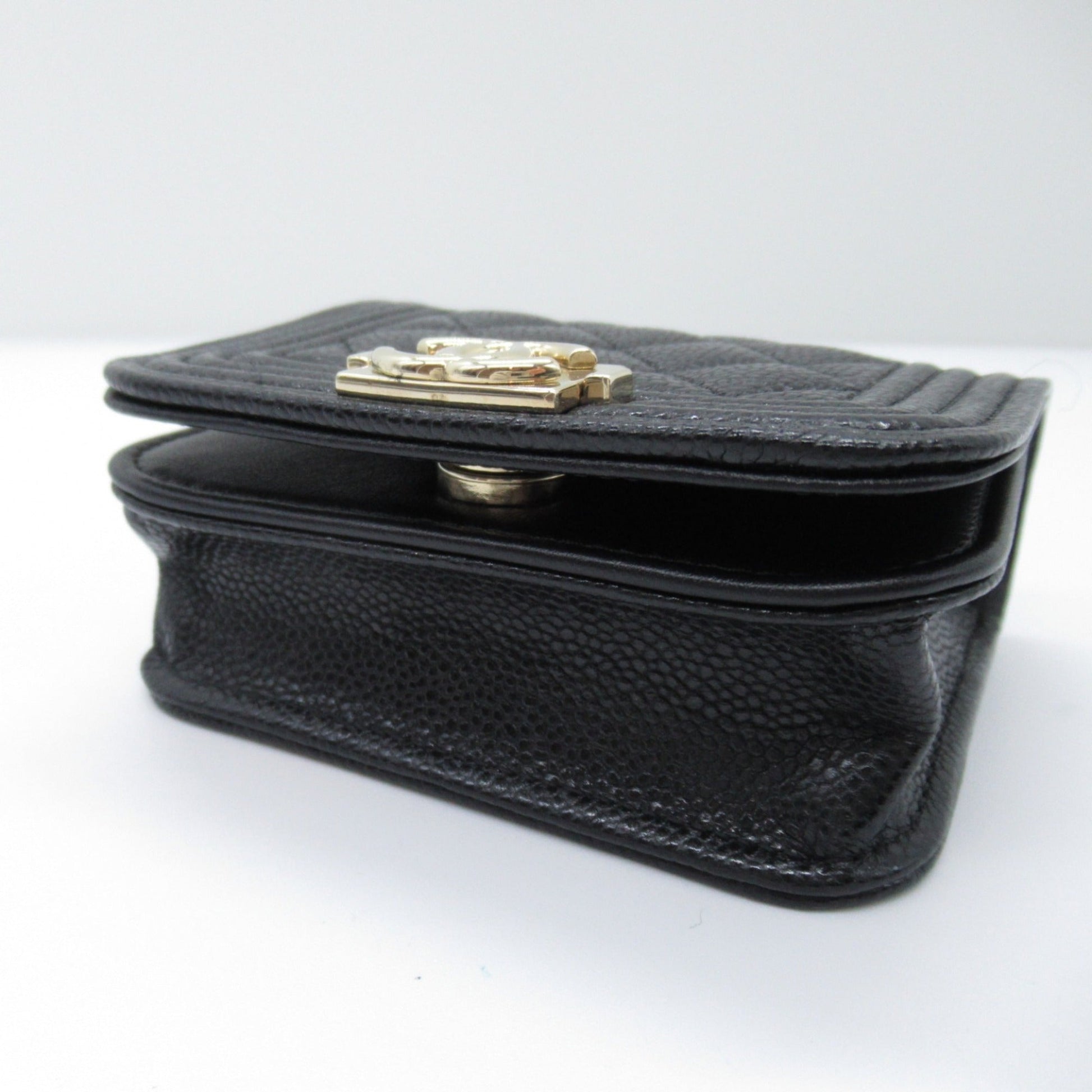 CHANEL Boy Chanel Chain Pochette Shoulder Bag Black Caviar Skin (Grained Calf)