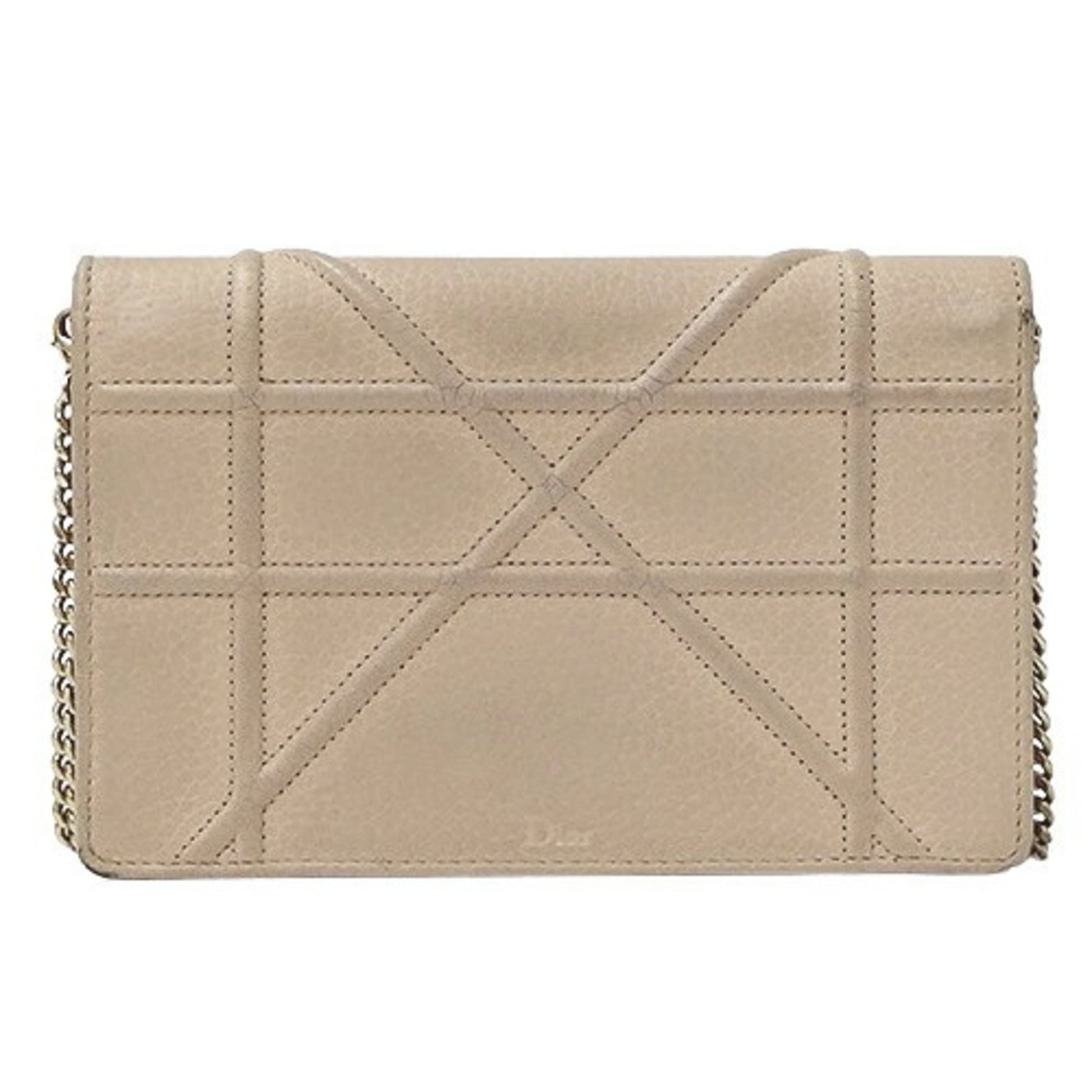 Christian Dior Pink Beige Leather Clutch Bag Shoulder Bag ()
