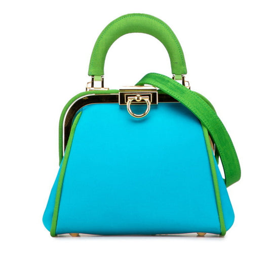 Christian Dior Green Blue Green Canvas Satin Handbag Shoulder Bag ()