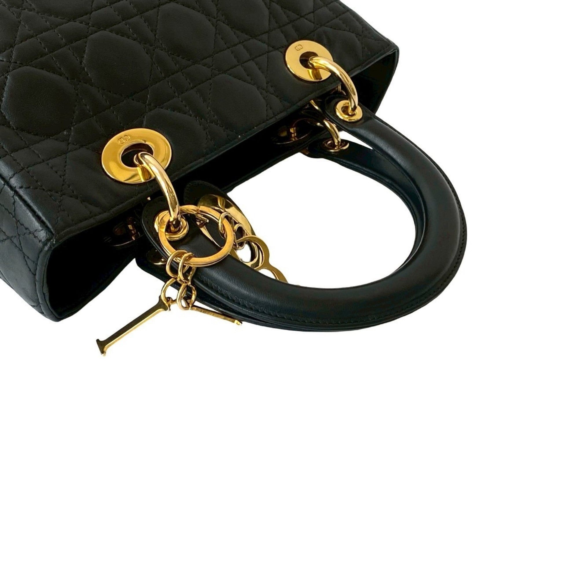 Christian Dior Black Leather Handbag Tote Bag ()