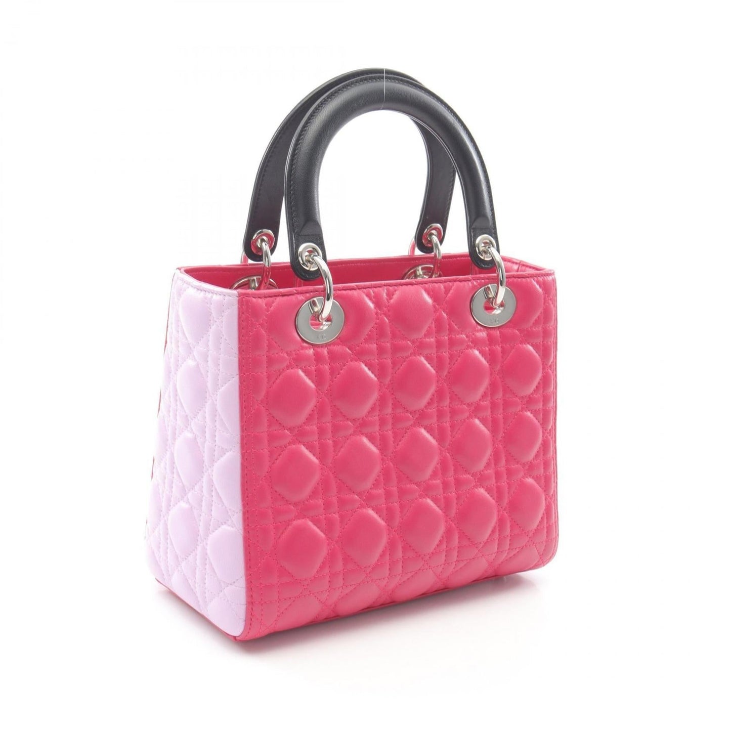Christian Dior Lady Dior Black Pink Leather Handbag ()