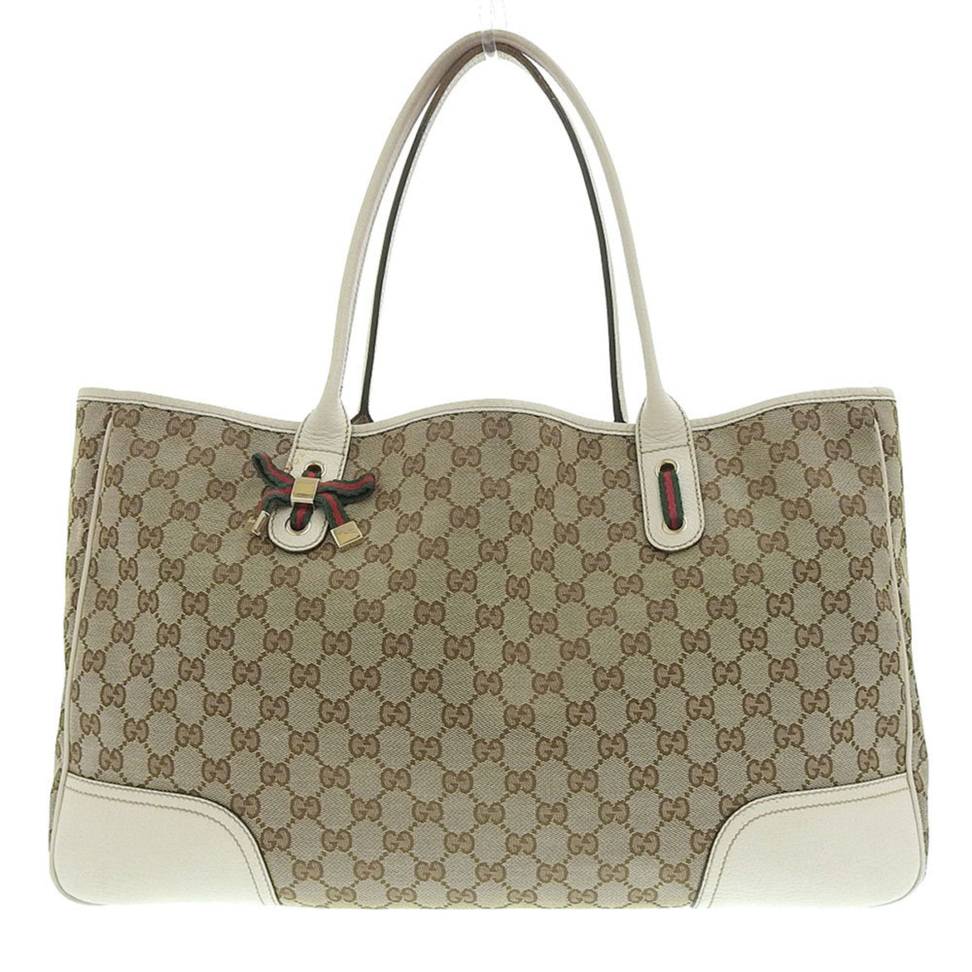 Gucci Sherry Line Brown Leather Canvas Tote