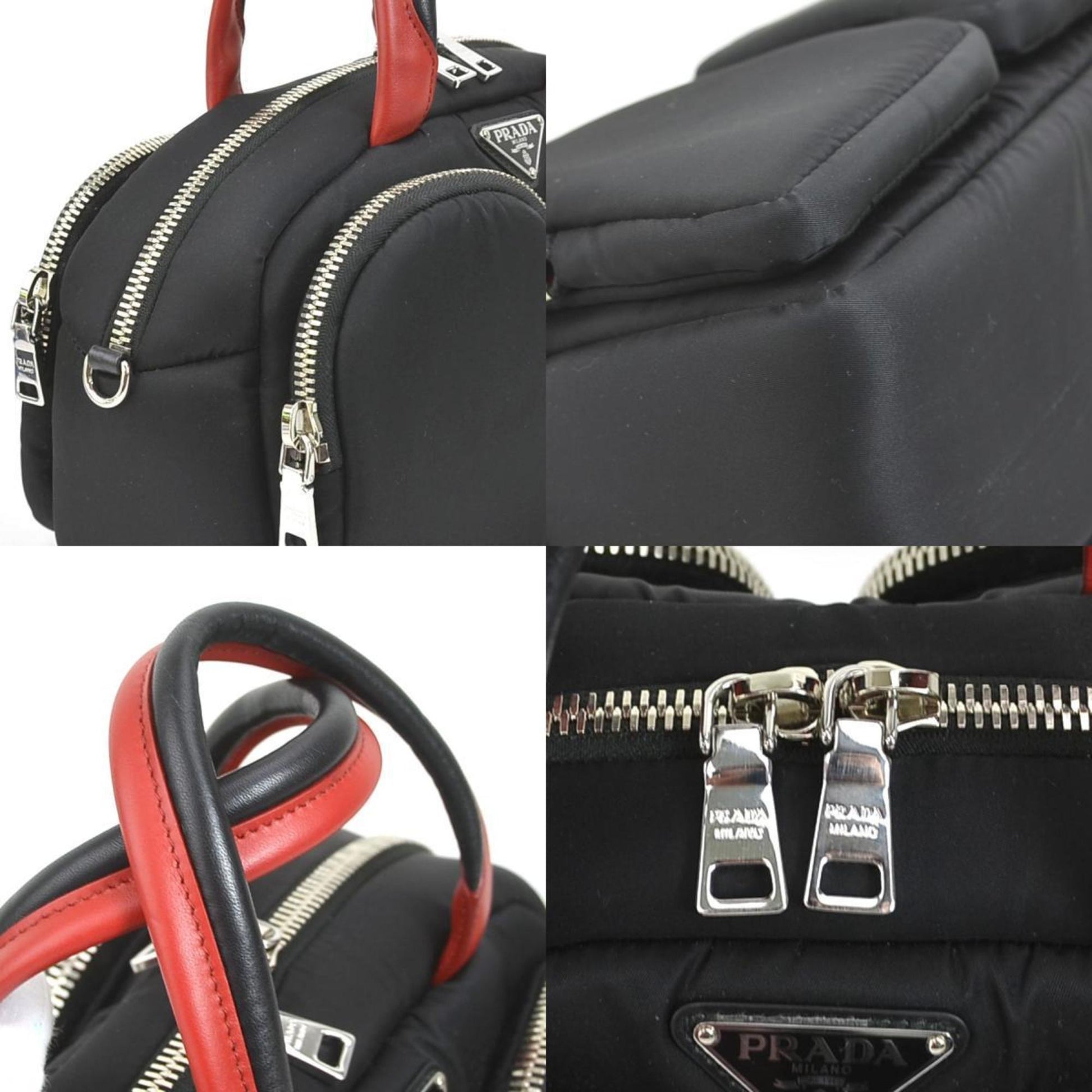 Prada handBag diagonal shoulder Bag nylon black x red unisex