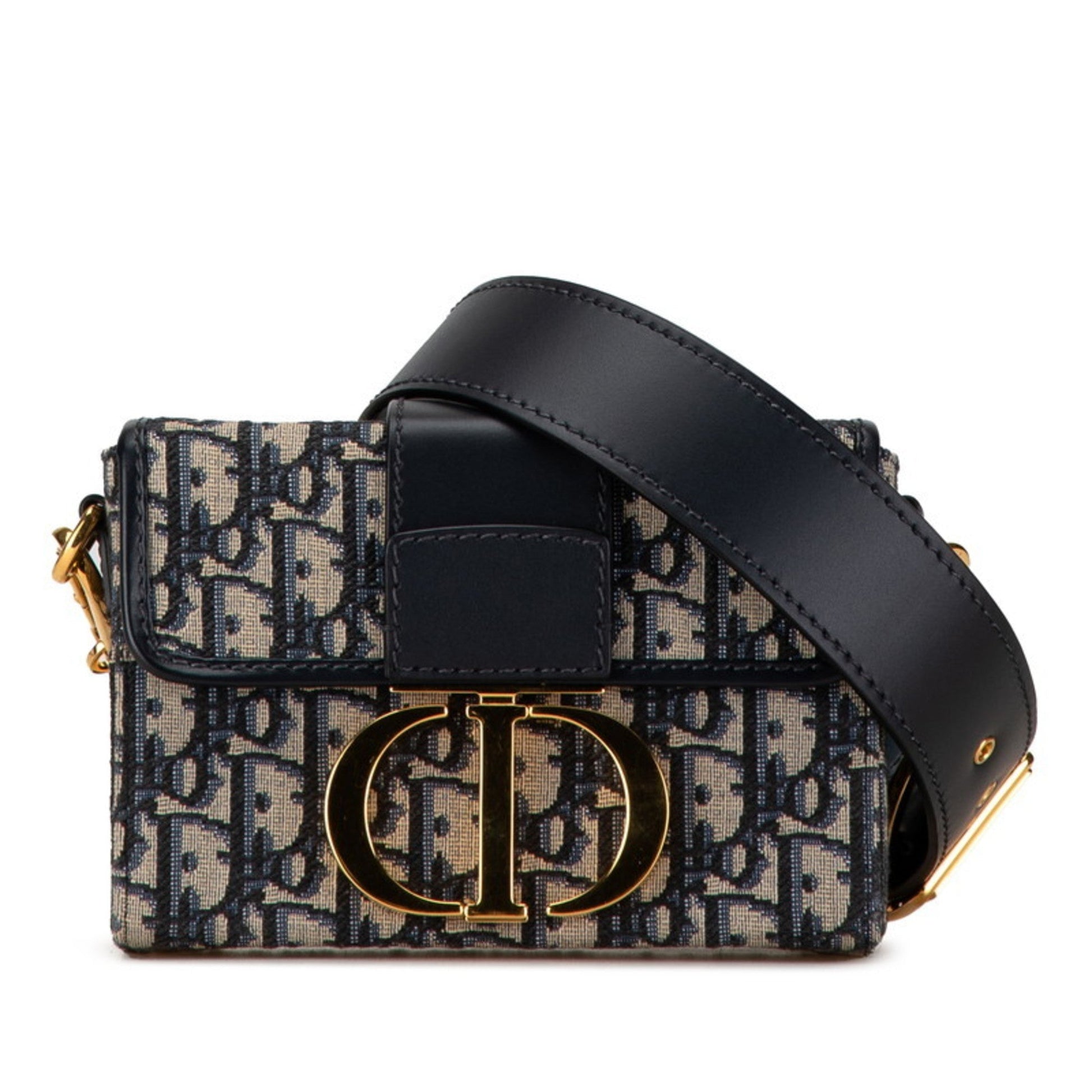 Christian Dior Beige Navy Jacquard Leather Shoulder Bag ()