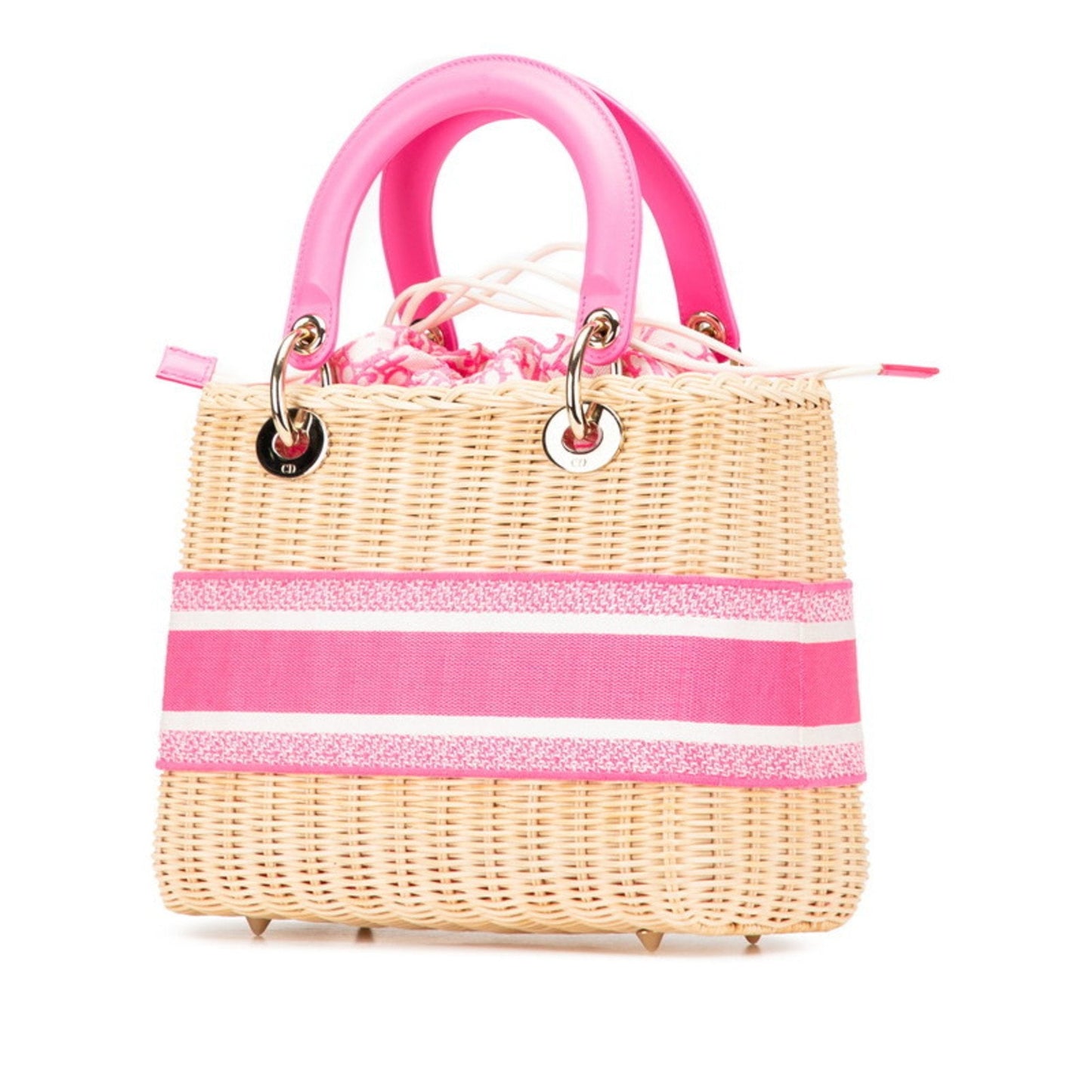 Christian Dior Lady Dior Beige Pink Canvas Leather Handbag Shoulder Bag ()