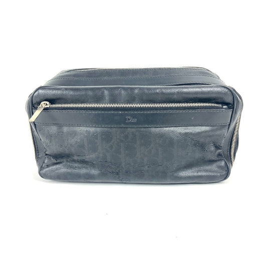 Christian Dior Black Leather Coated Canvas Clutch Bag Pouch ()