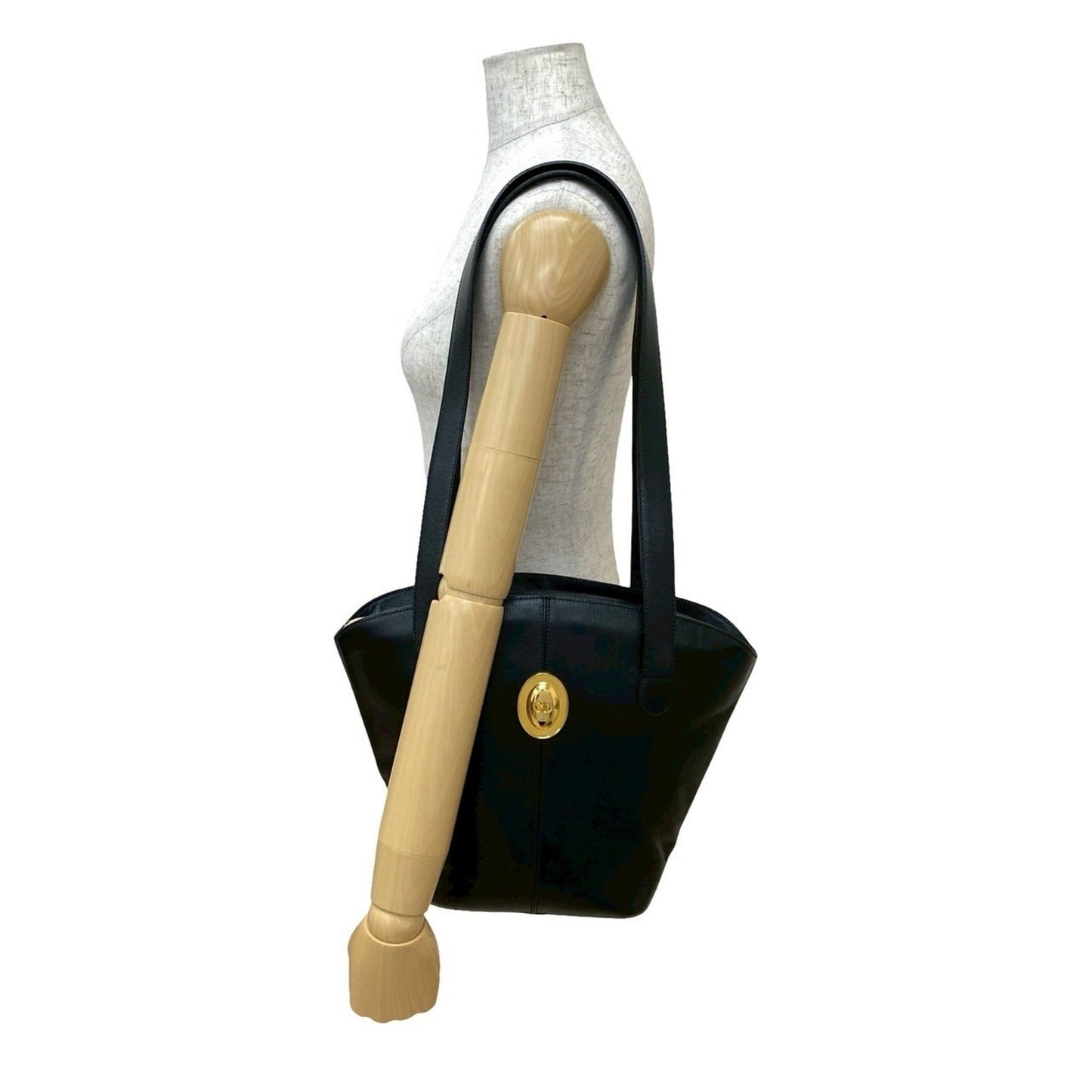 Christian Dior Black Leather Shoulder Bag Tote Bag ()