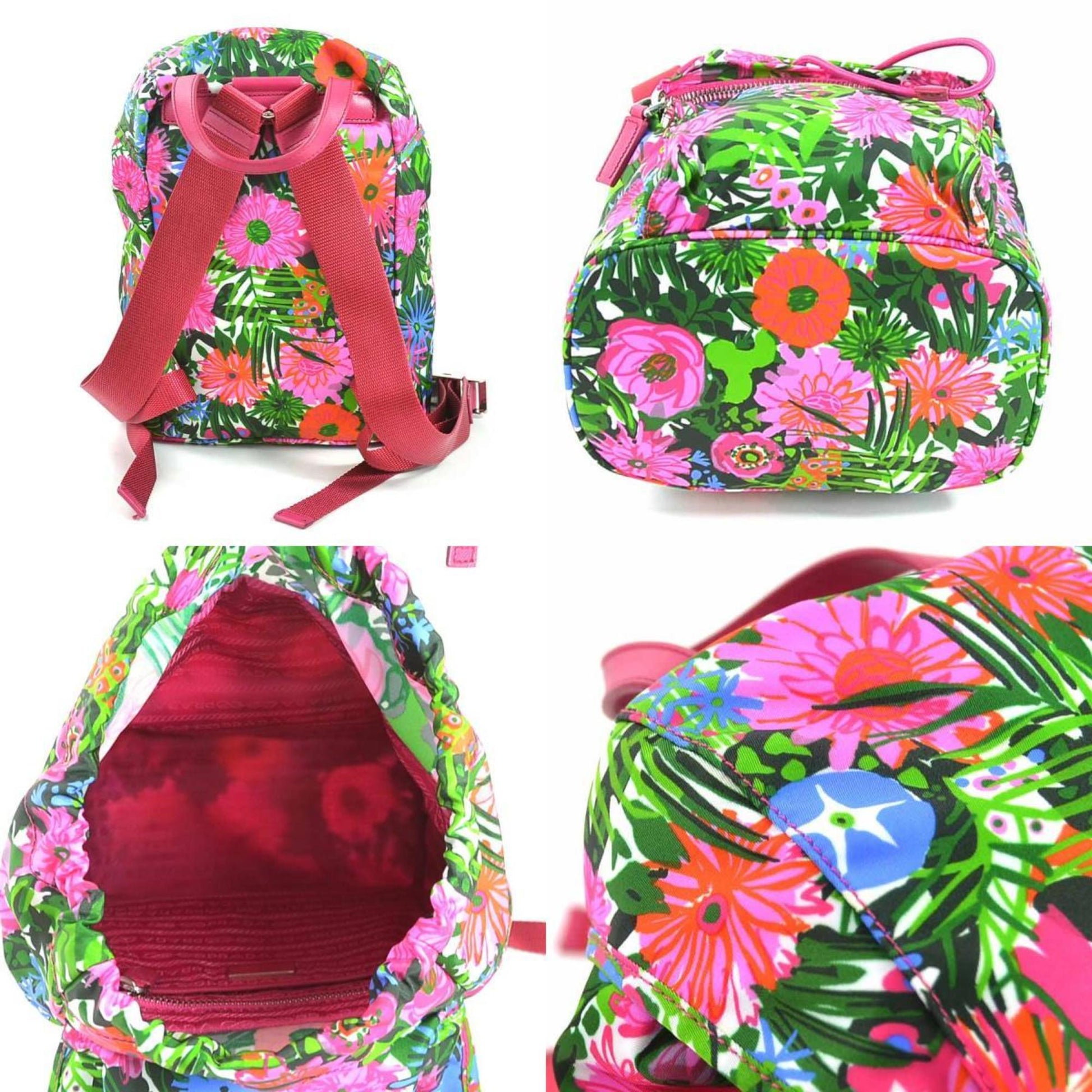 Prada rucksack flower print nylon multicolor silver ladies Luxury Handbag