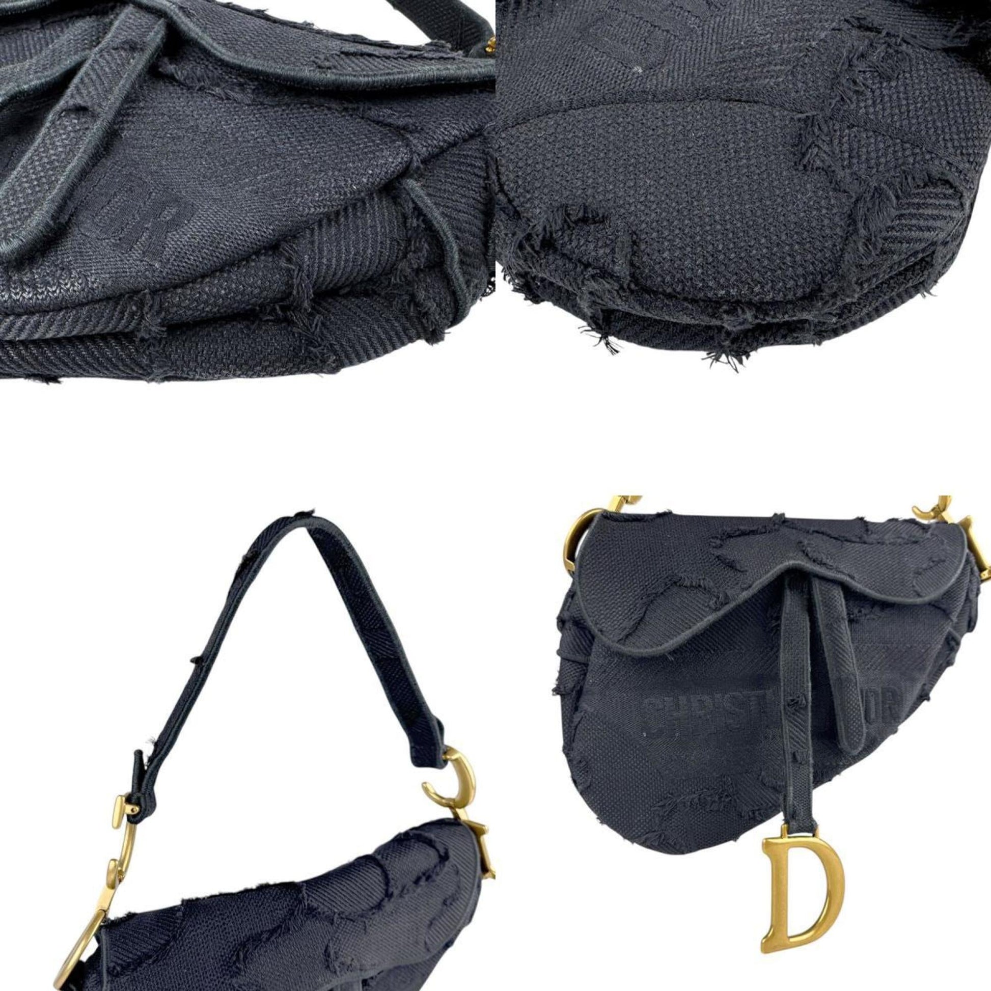 Christian Dior Black Canvas Handbag Saddle Bag ()