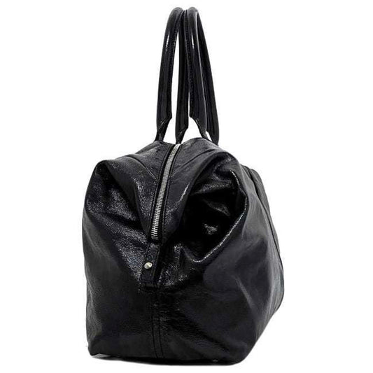 Yves Saint Laurent Easy Boston Bag Black Silver Tote Patent Leather YSL Embroidery Stitch Y