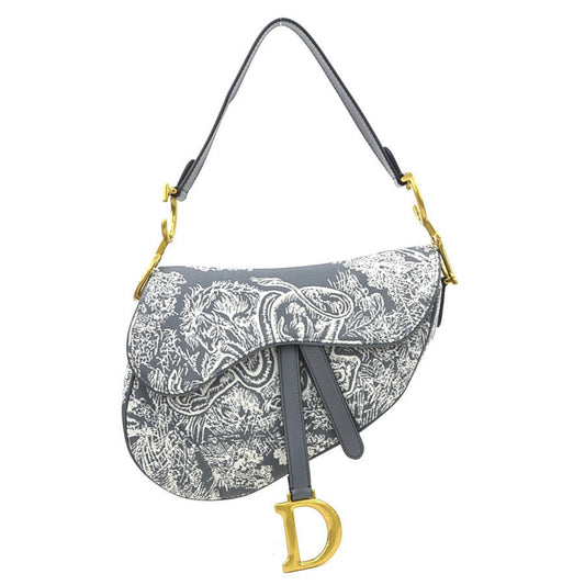 Christian Dior Gray Off-White Canvas Leather Shoulder Bag ()