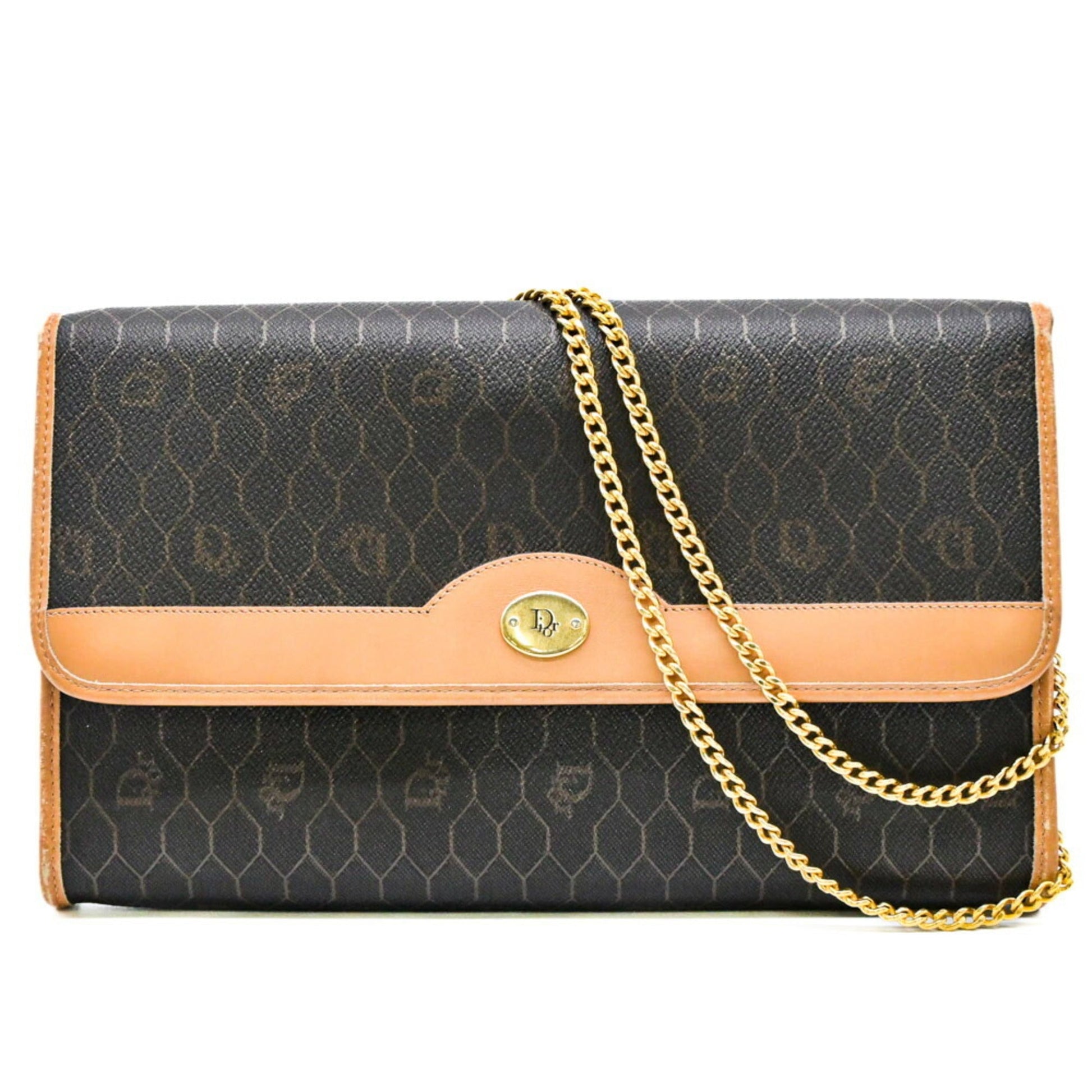 Christian Dior Dark Brown Light Brown Leather Shoulder Bag ()