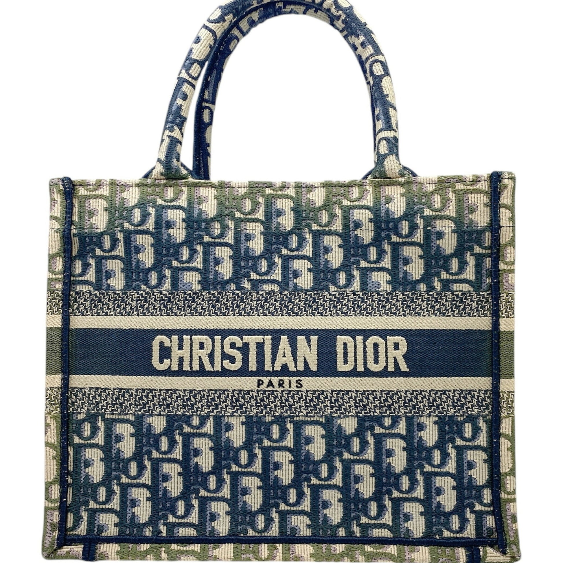 Christian Dior Khaki Navy Pink Canvas Handbag Tote Bag ()