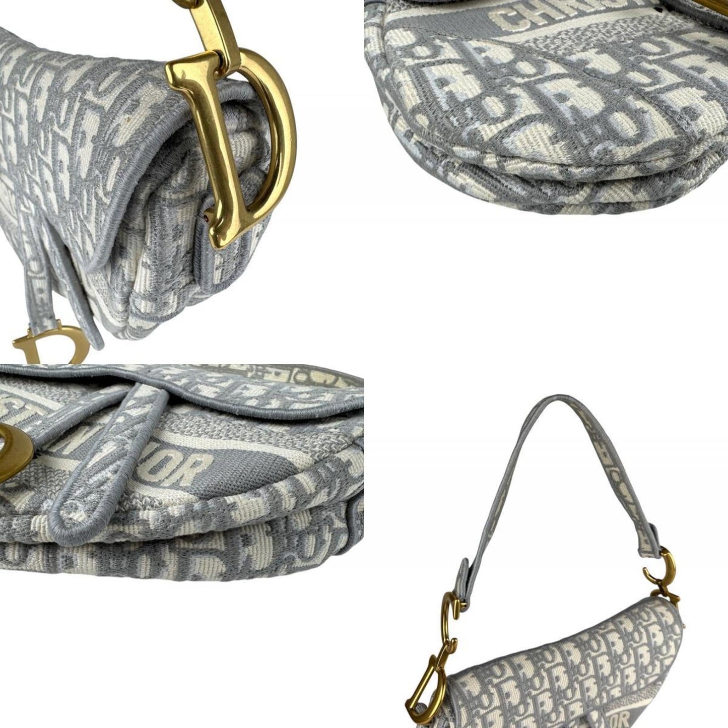 Christian Dior Gray White Canvas Saddle Bag Shoulder Bag ()
