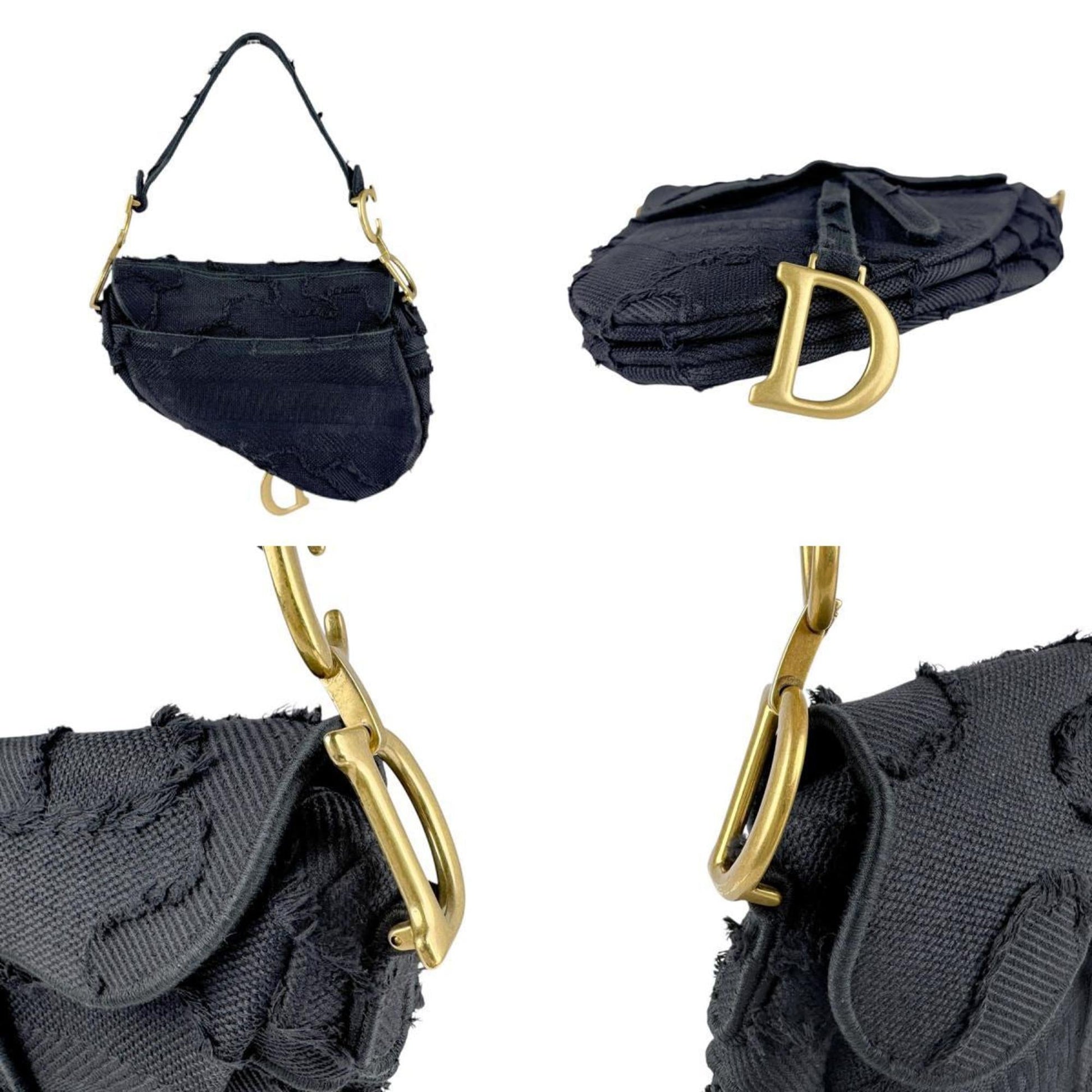 Christian Dior Black Canvas Handbag Saddle Bag ()