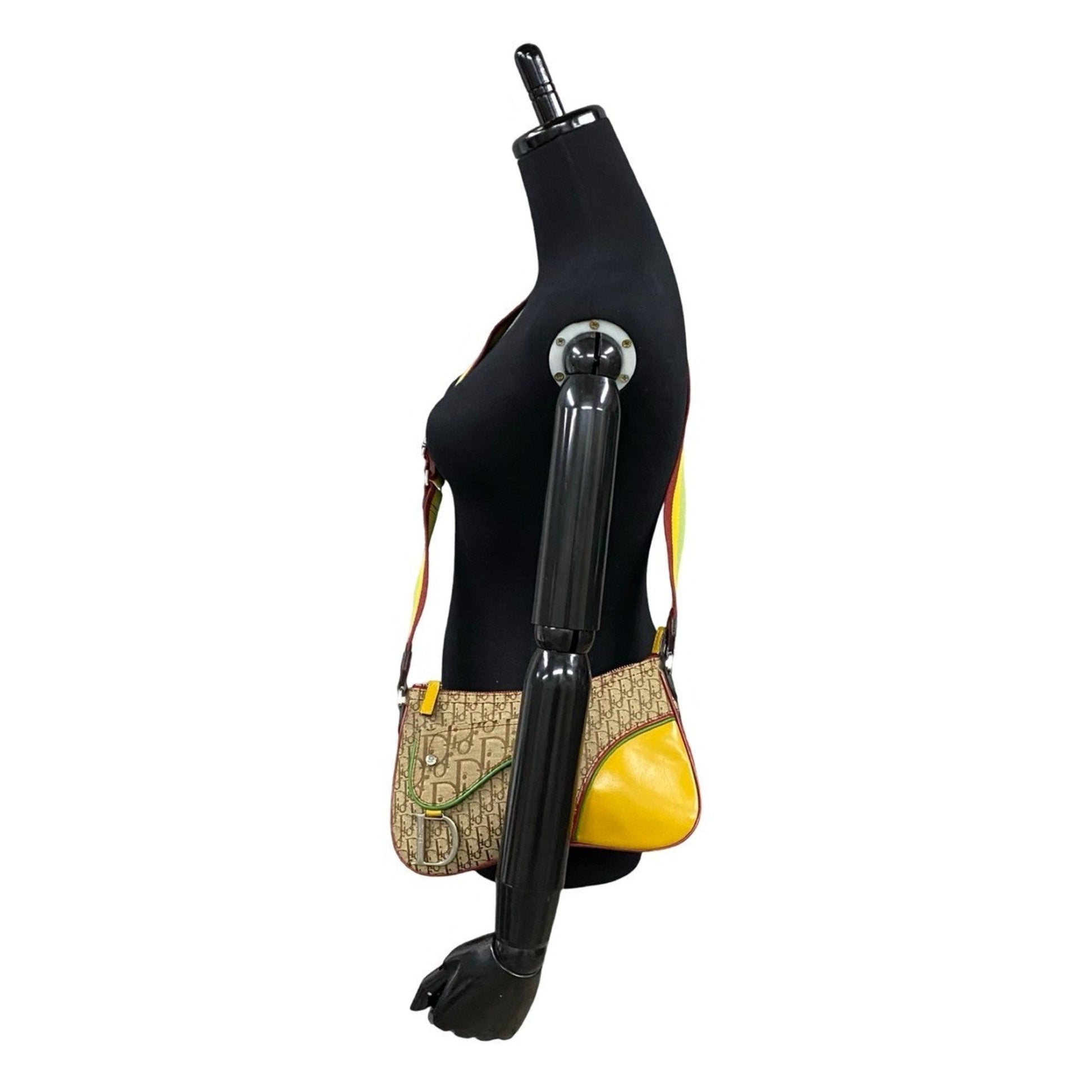 Christian Dior Beige Leather Canvas Pochette Saddle Bag Shoulder Bag ()