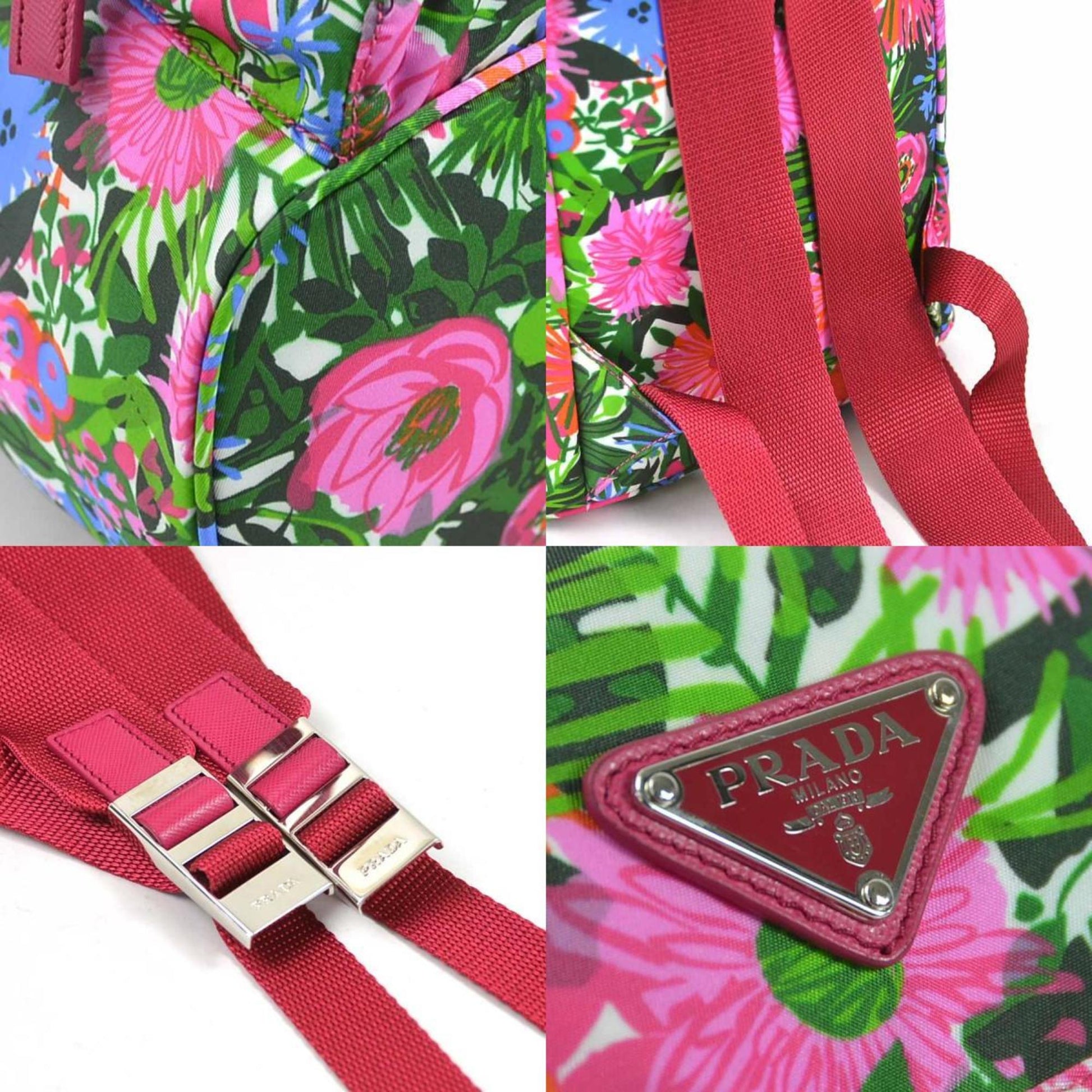 Prada rucksack flower print nylon multicolor silver ladies Luxury Handbag