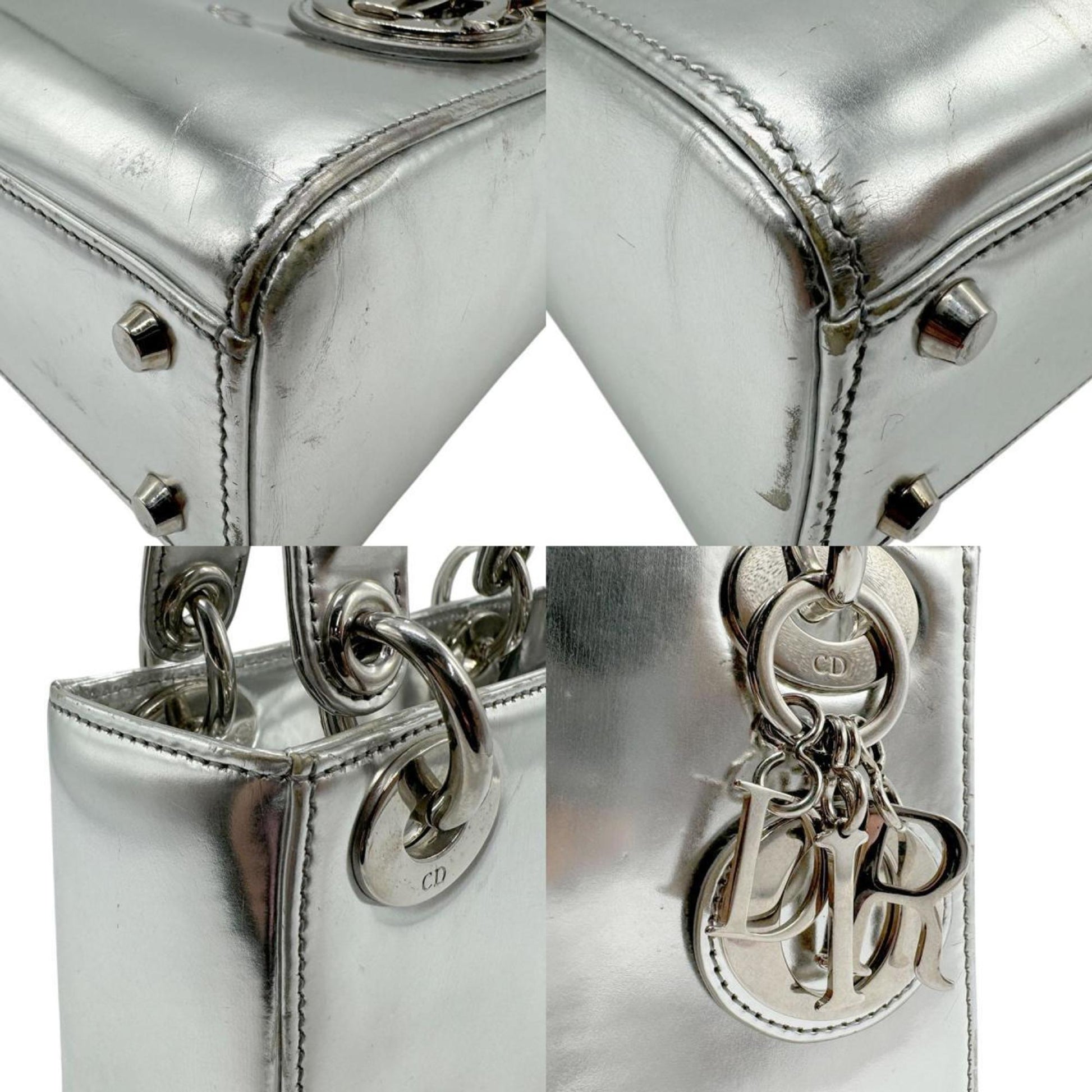 Christian Dior Silver Leather Handbag Shoulder Bag ()