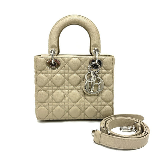 Christian Dior Lady Dior Beige Leather Handbag ()