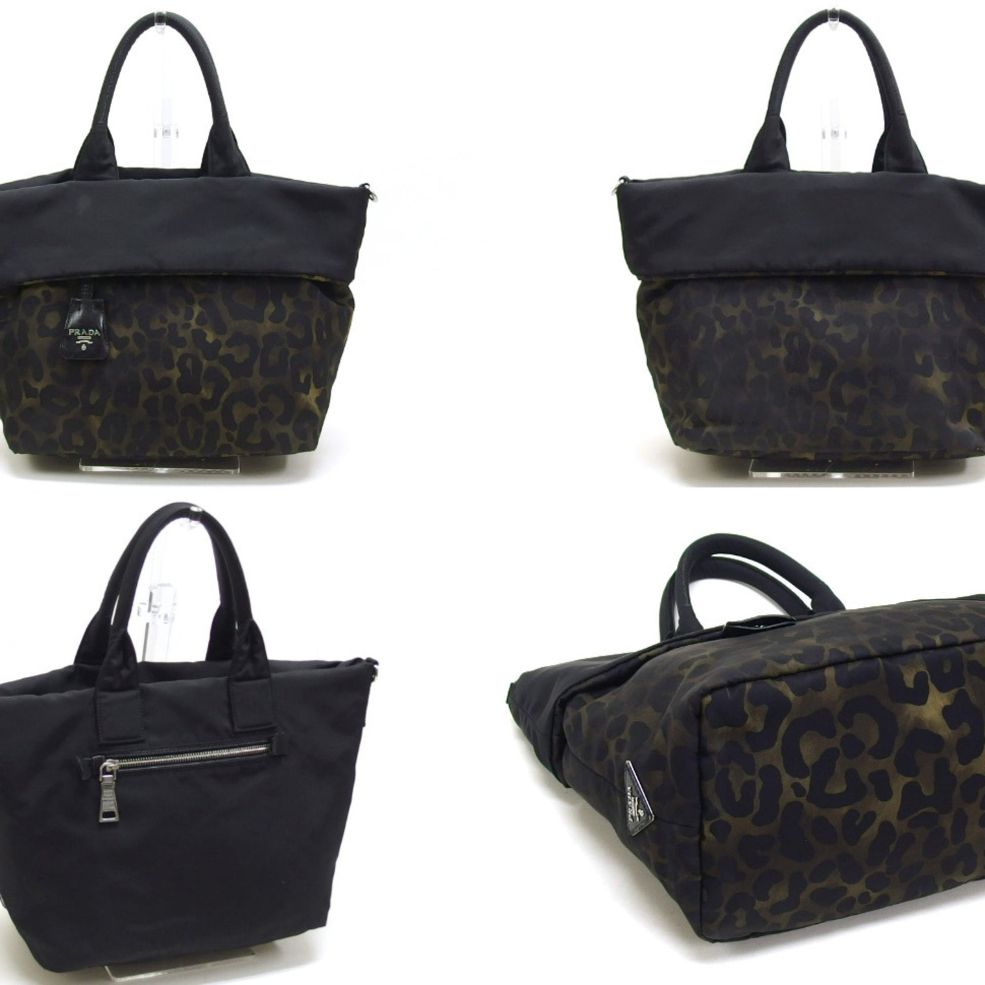 Prada 2WAY Nylon Bag Reversible Leopard Black