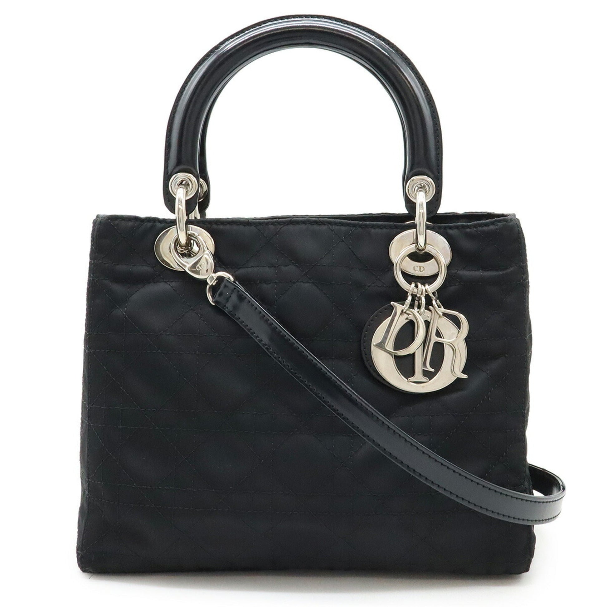 Christian Dior Black Nylon Leather Handbag Tote Bag ()