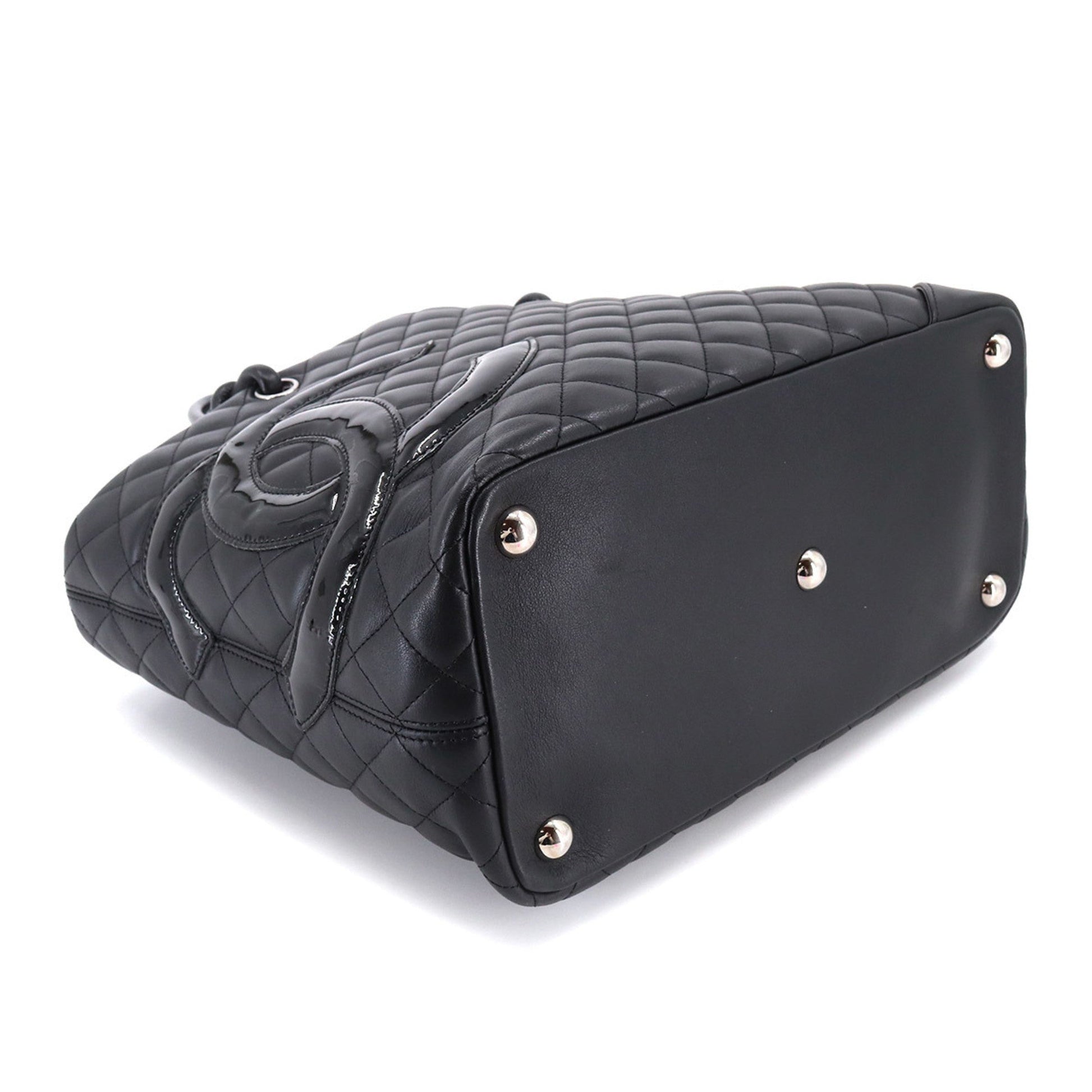 CHANEL Cambon Line Large Tote Bag Leather Enamel Black A25169