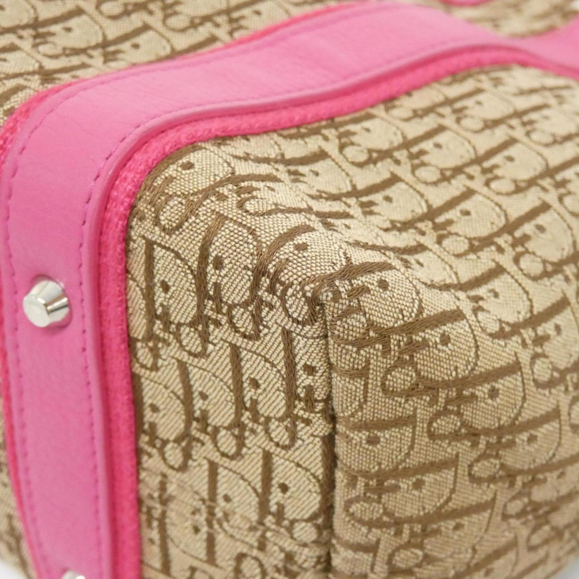 Christian Dior Beige Pink Canvas Shoulder Bag ()