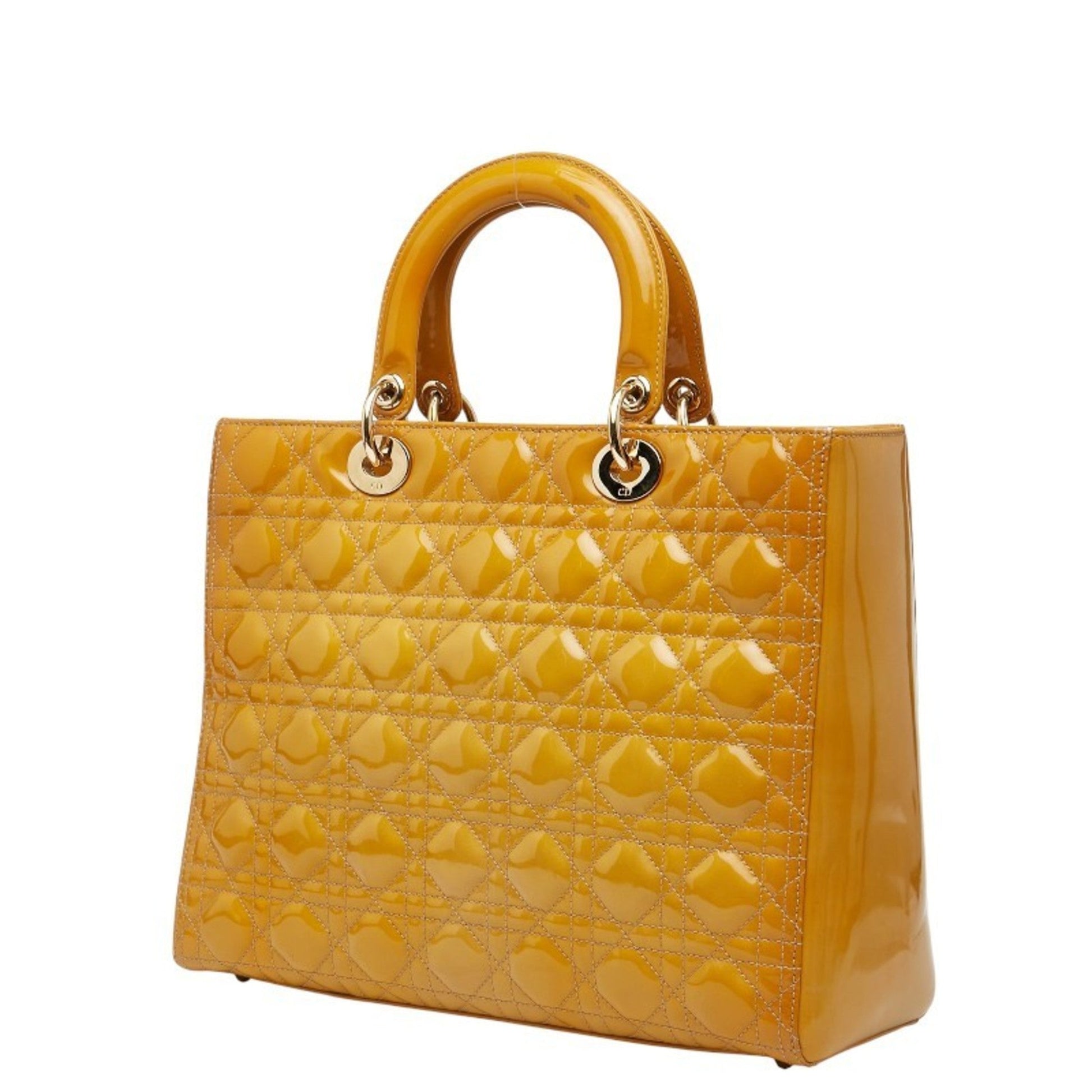 Christian Dior Lady Dior Yellow Patent Leather Handbag Shoulder Bag ()