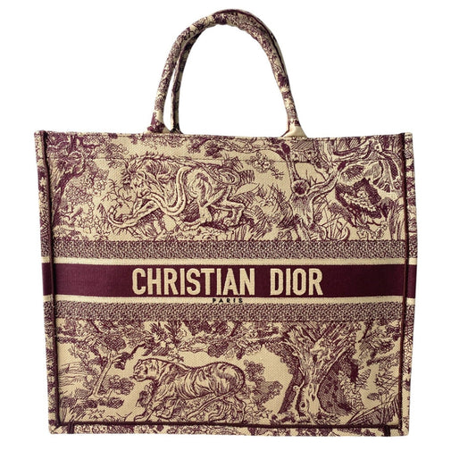 Christian Dior Bordeaux Brown Red Color Canvas Tote Bag ()