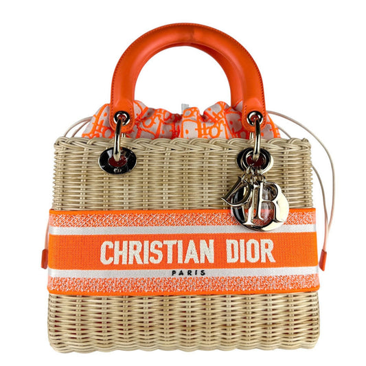 Christian Dior Neon Orange Straw Leather Canvas Handbag Shoulder Bag ()