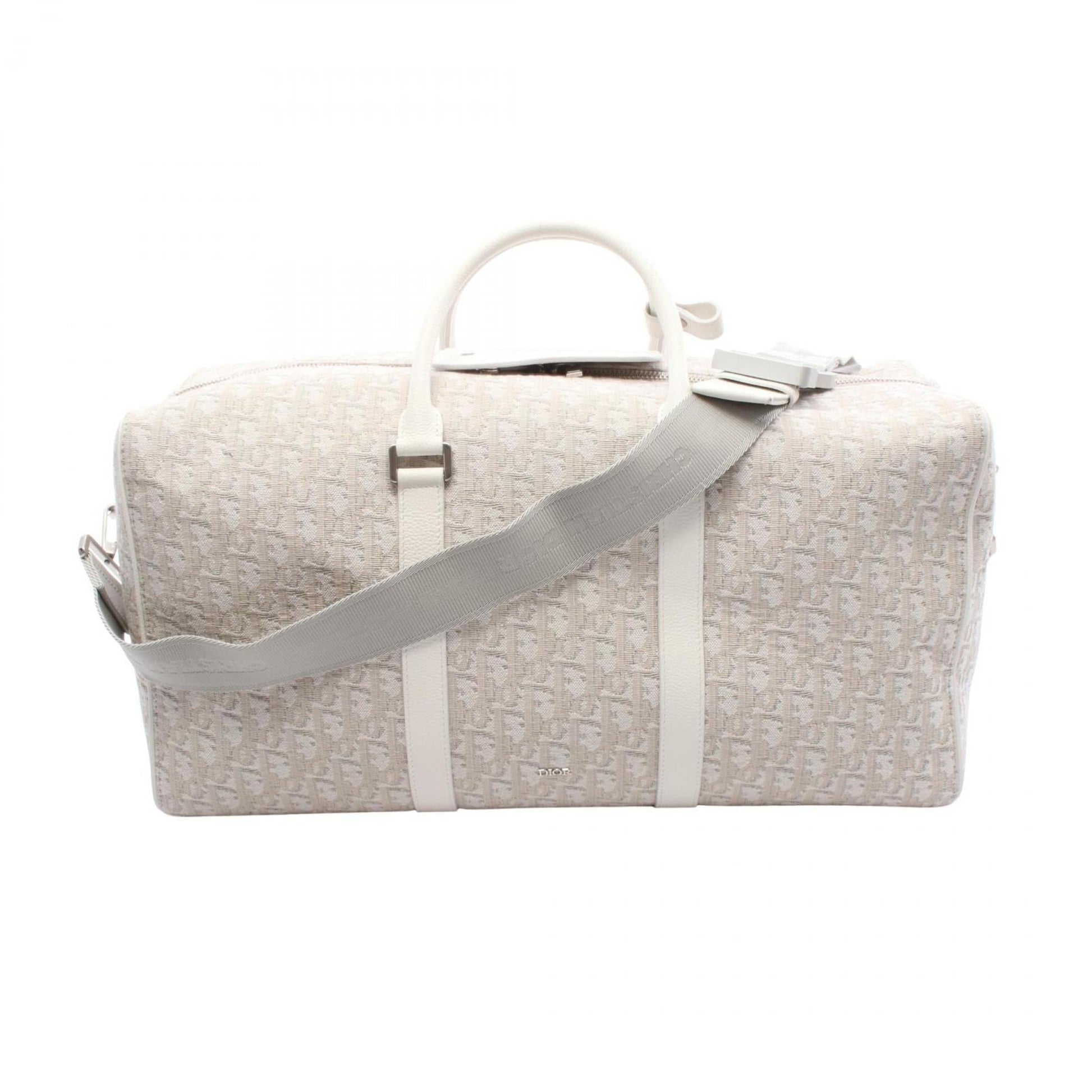 Christian Dior Beige White Canvas Leather Boston Bag ()