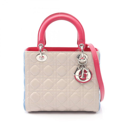 Christian Dior Beige Blue Pink Leather Handbag ()
