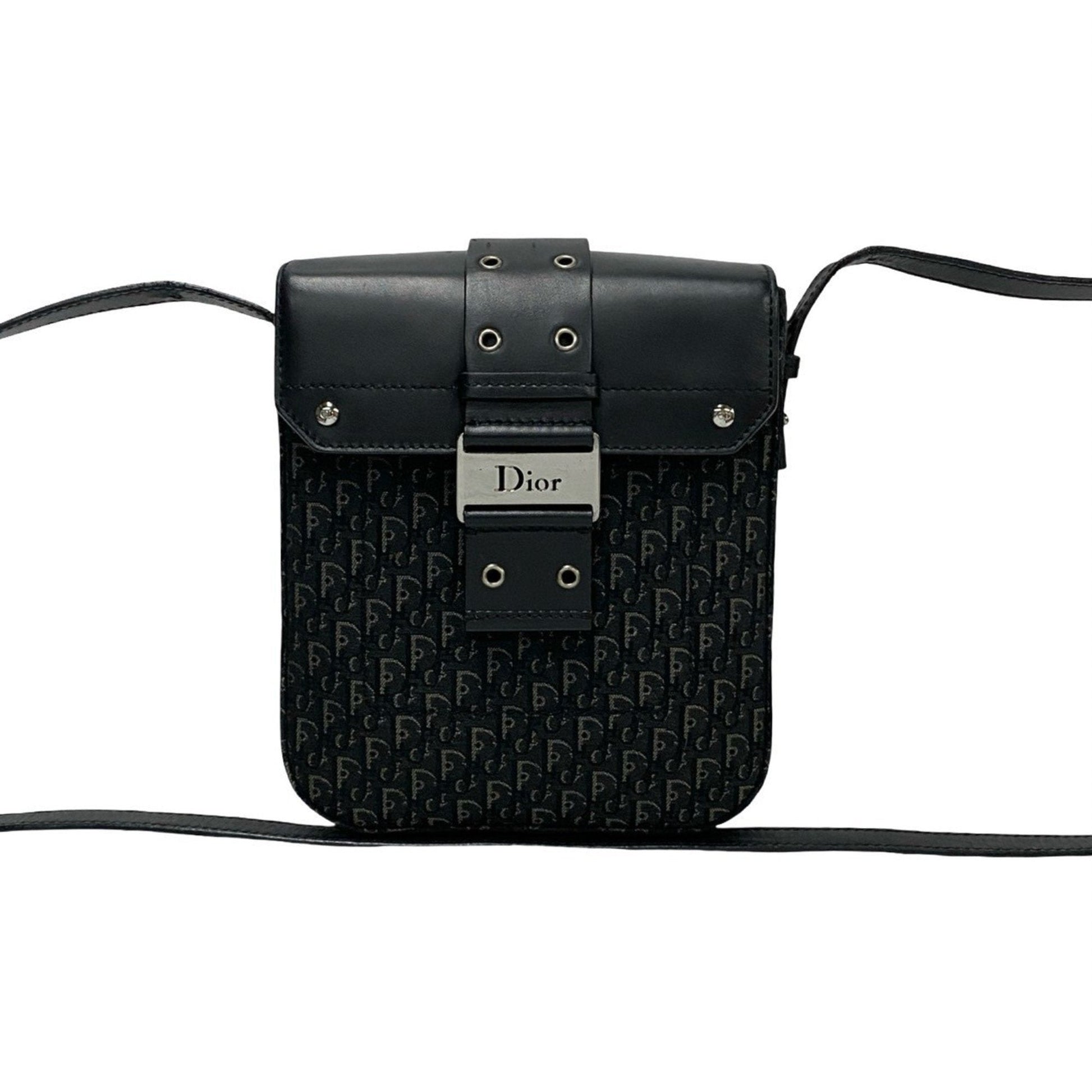 Christian Dior Black Leather Canvas Shoulder Bag ()
