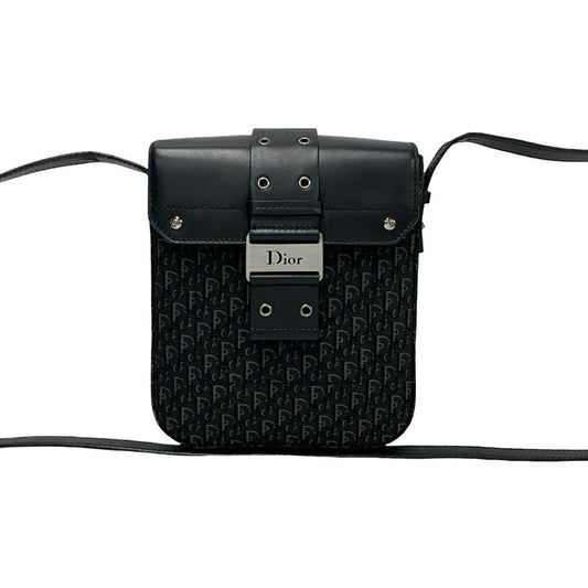 Christian Dior Black Leather Canvas Shoulder Bag ()
