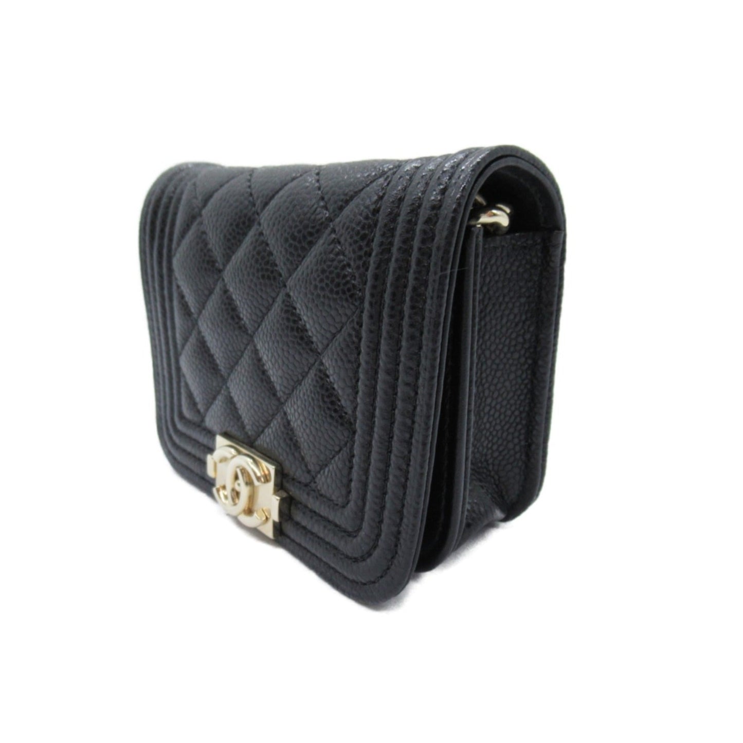 CHANEL Boy Chanel Chain Pochette Shoulder Bag Black Caviar Skin (Grained Calf)