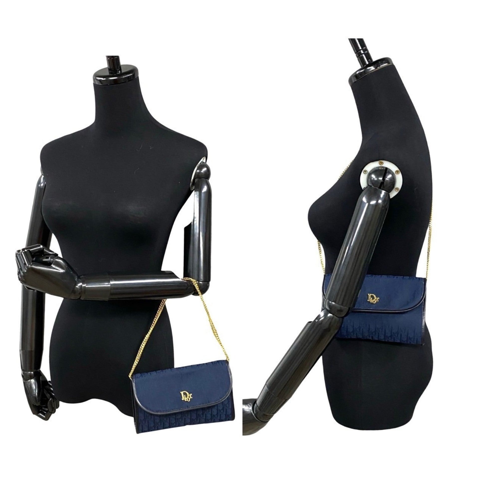 Christian Dior Navy Canvas Leather Shoulder Bag ()