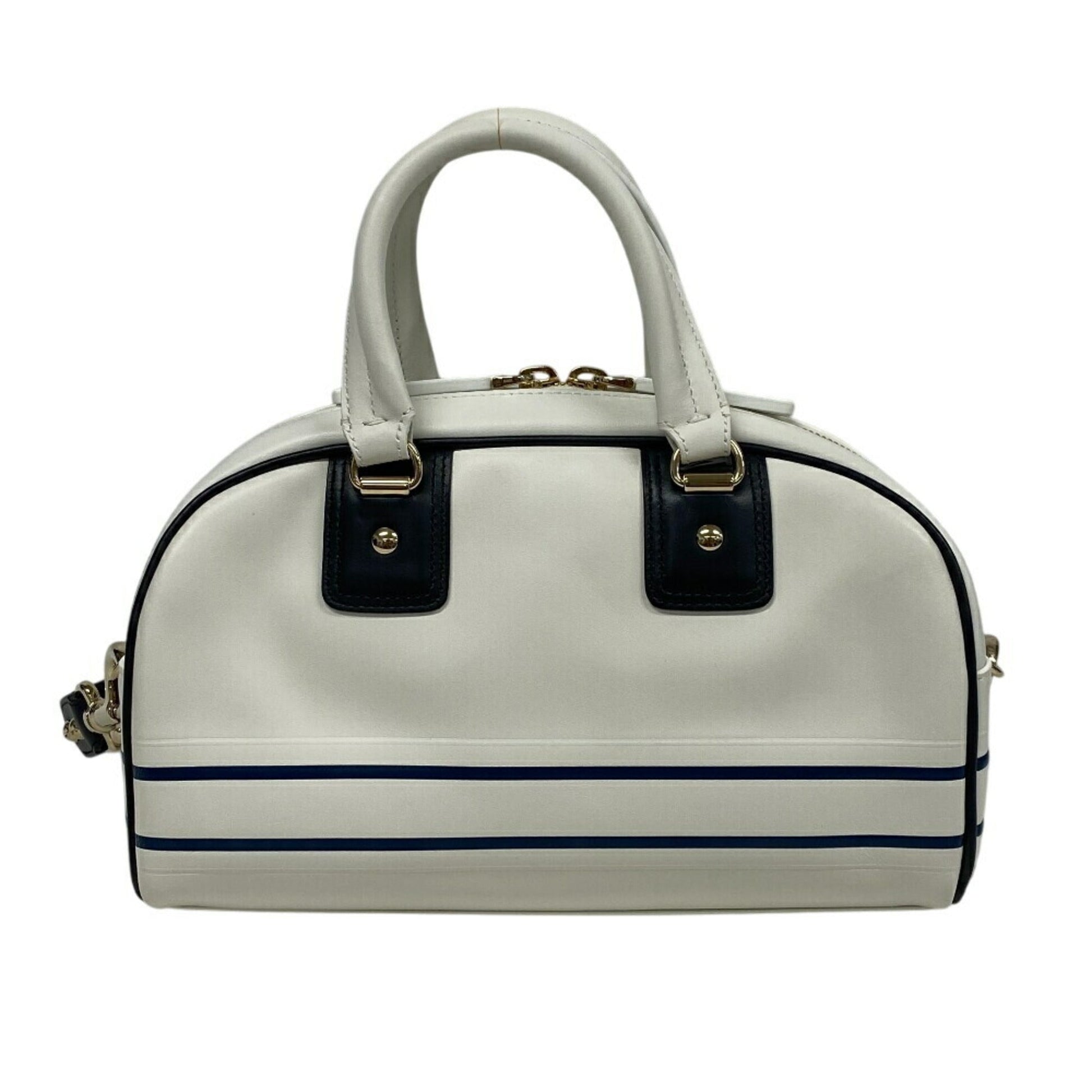Christian Dior Navy White Leather Handbag ()