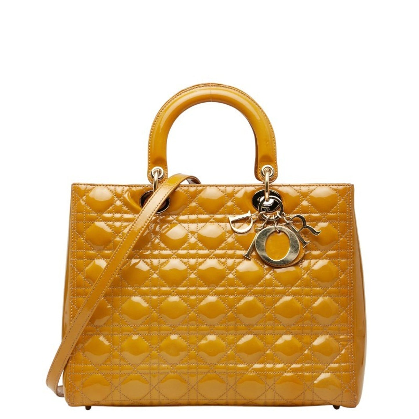 Christian Dior Lady Dior Yellow Patent Leather Handbag Shoulder Bag ()
