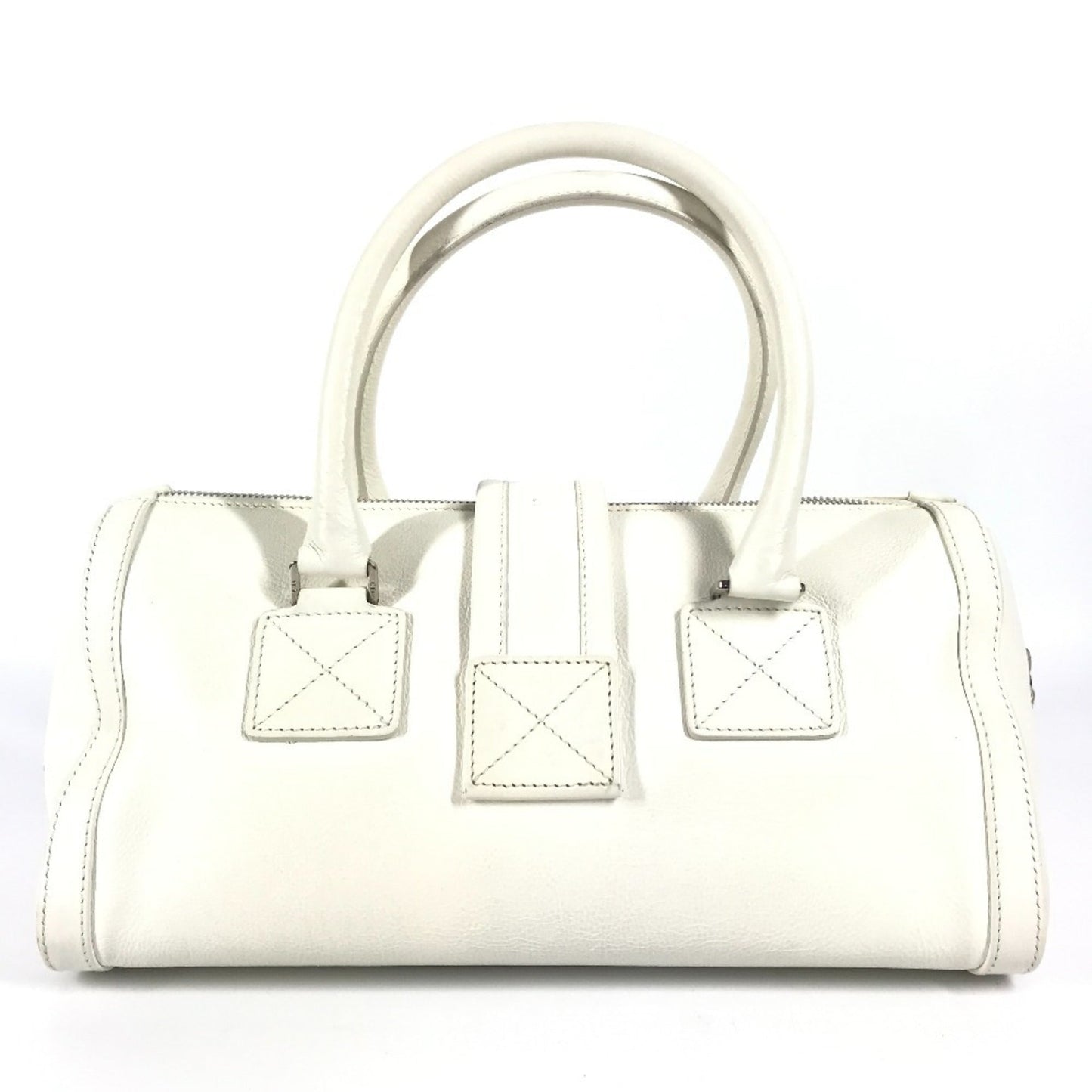 Christian Dior White Leather Boston Bag Handbag ()