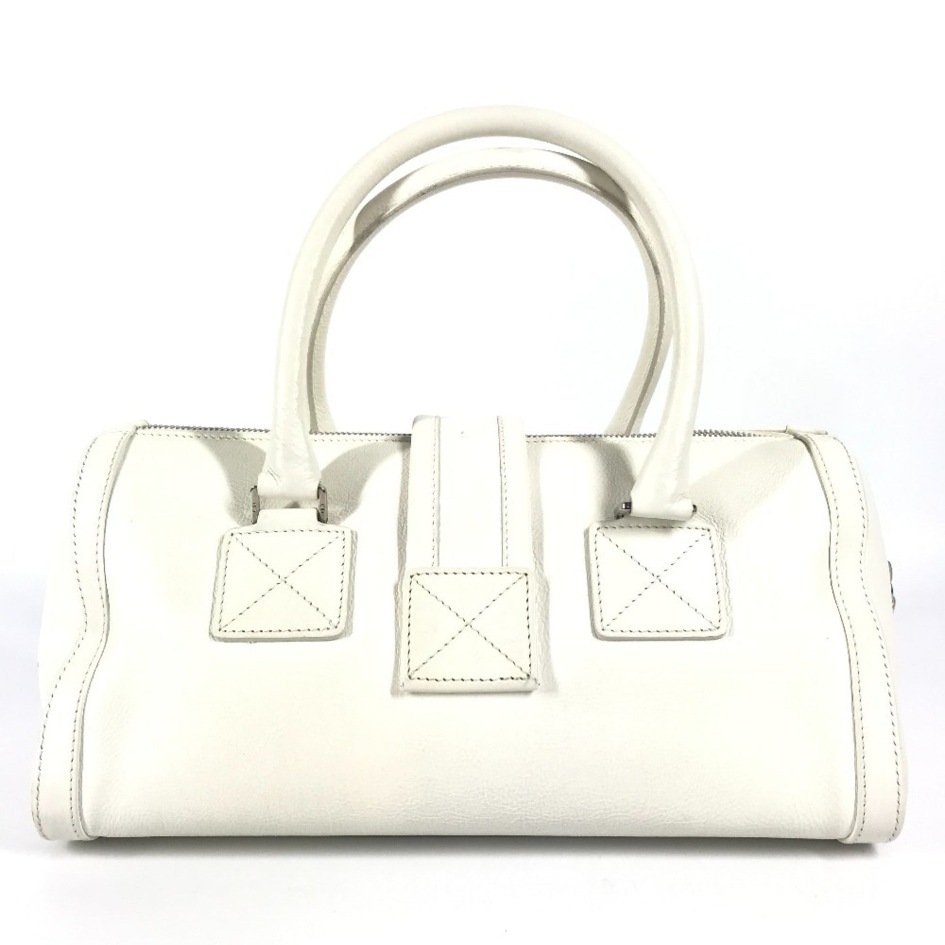 Christian Dior White Leather Boston Bag Handbag ()