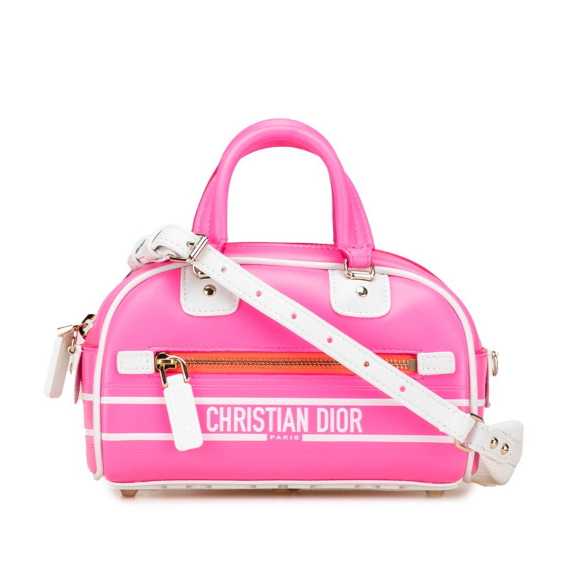 Christian Dior Pink White Leather Handbag ()